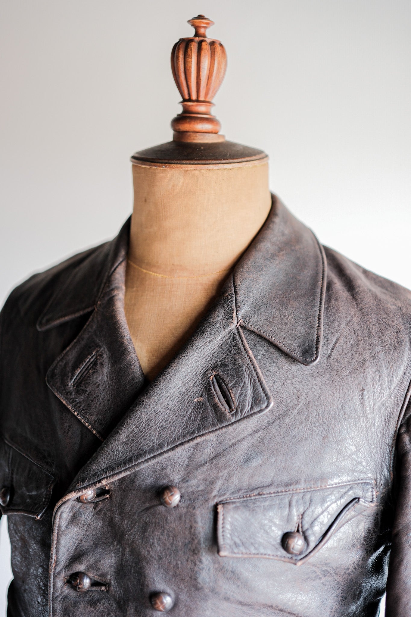 【~40's】German Vintage Double Breasted Motorcycle Leather Jacket