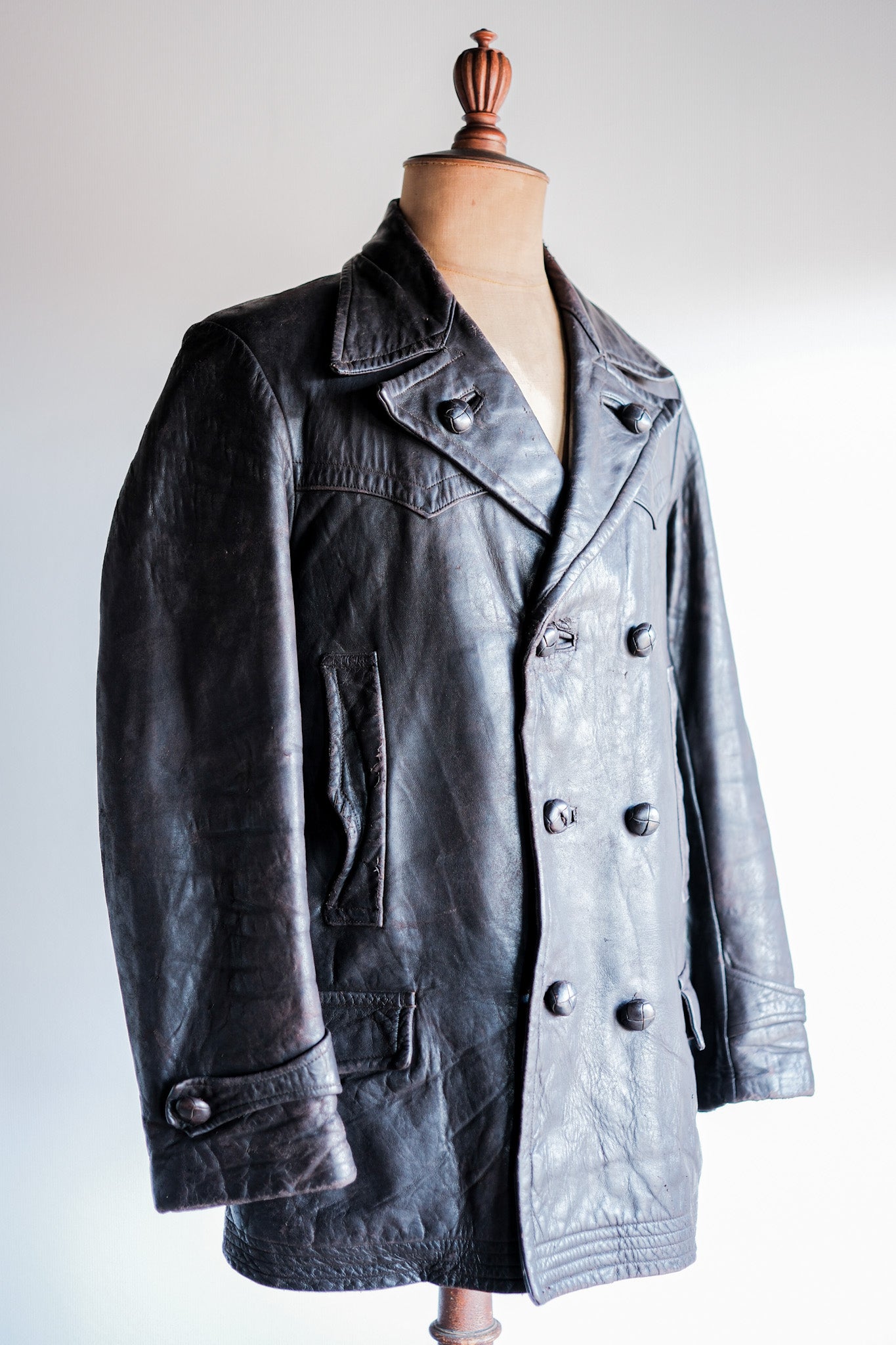 【~30's】German Vintage Double Breasted Motorcycle Leather Jacket