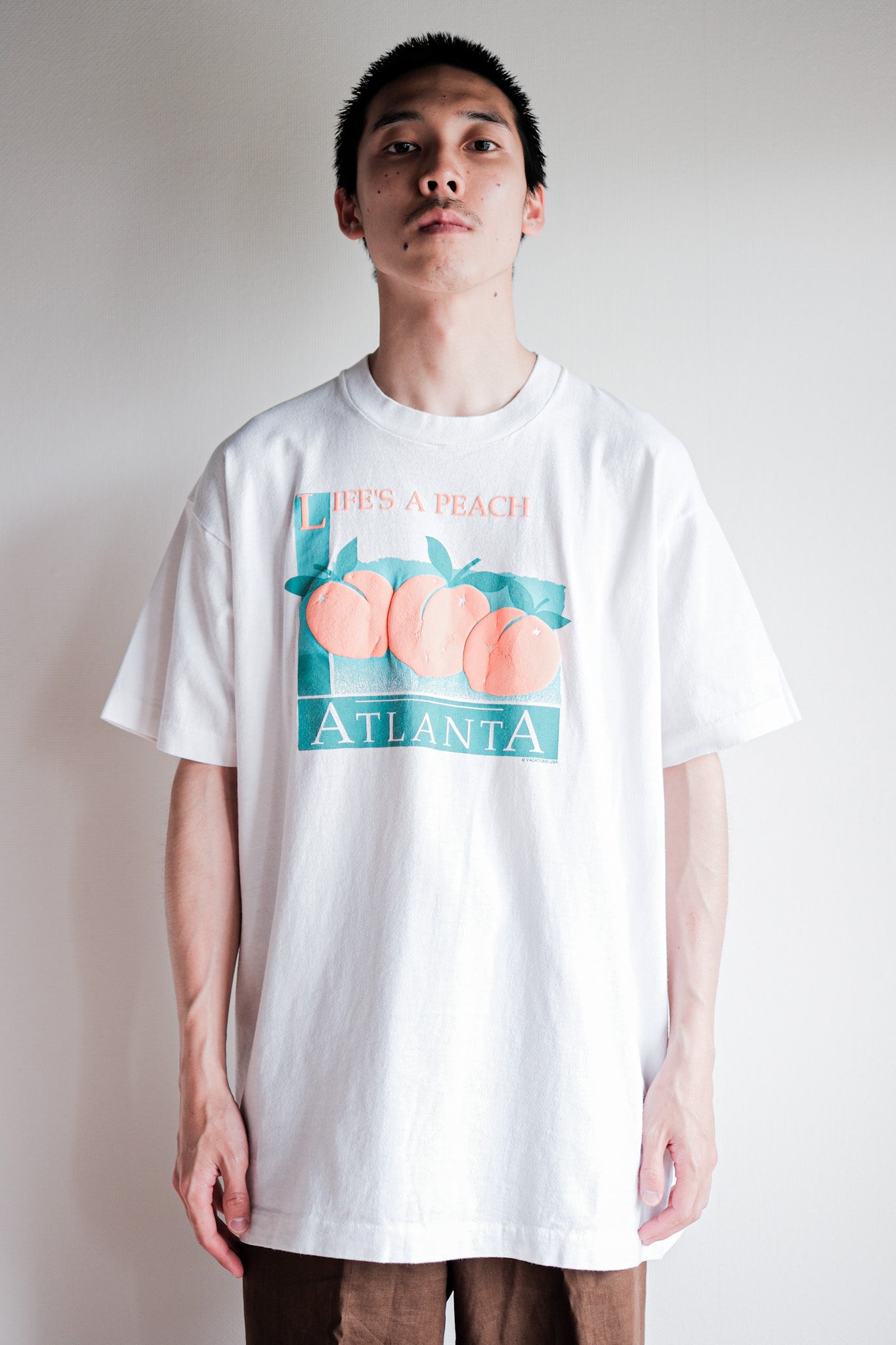 【~90's】Vintage Graphic Print T-shirt Size.XL "LIFE'S A PEACH" "Made in U.S.A."