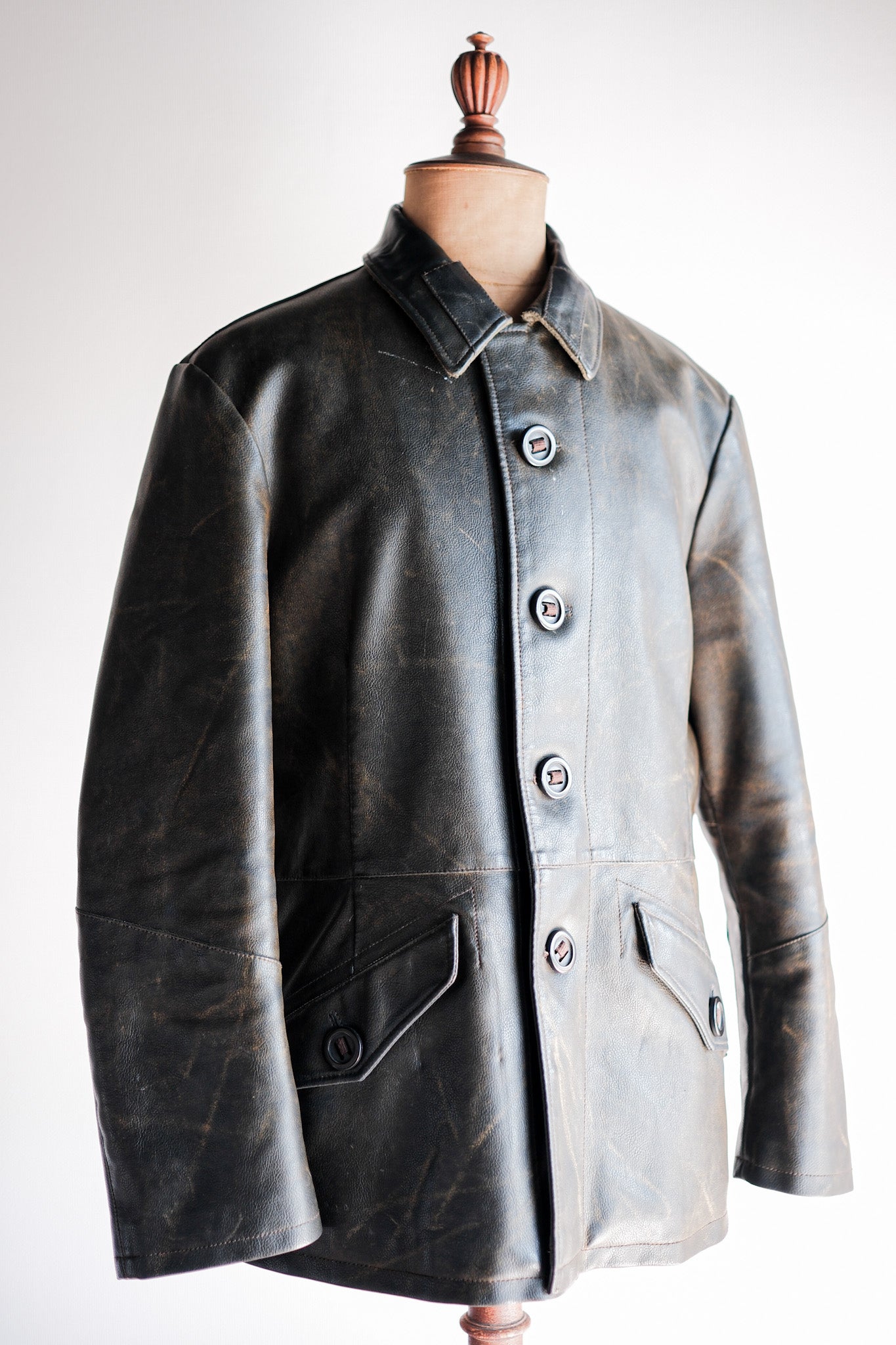 【~90’s】Old ARMANI JEANS M-59 Type PVC Leather Jacket