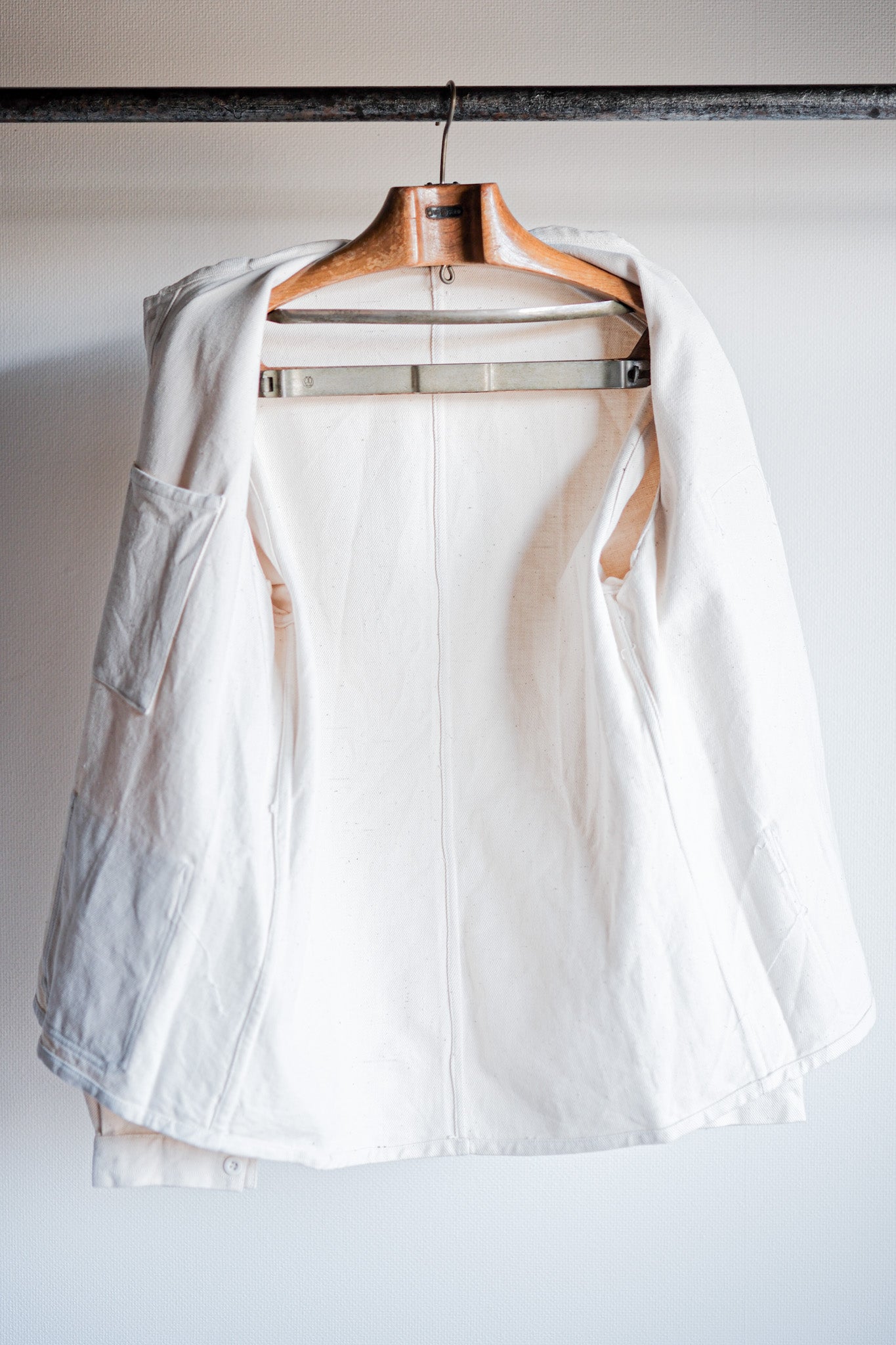 【~40's】French Vintage White Cotton Twill Work Jacket Size.48 "Dead Stock"