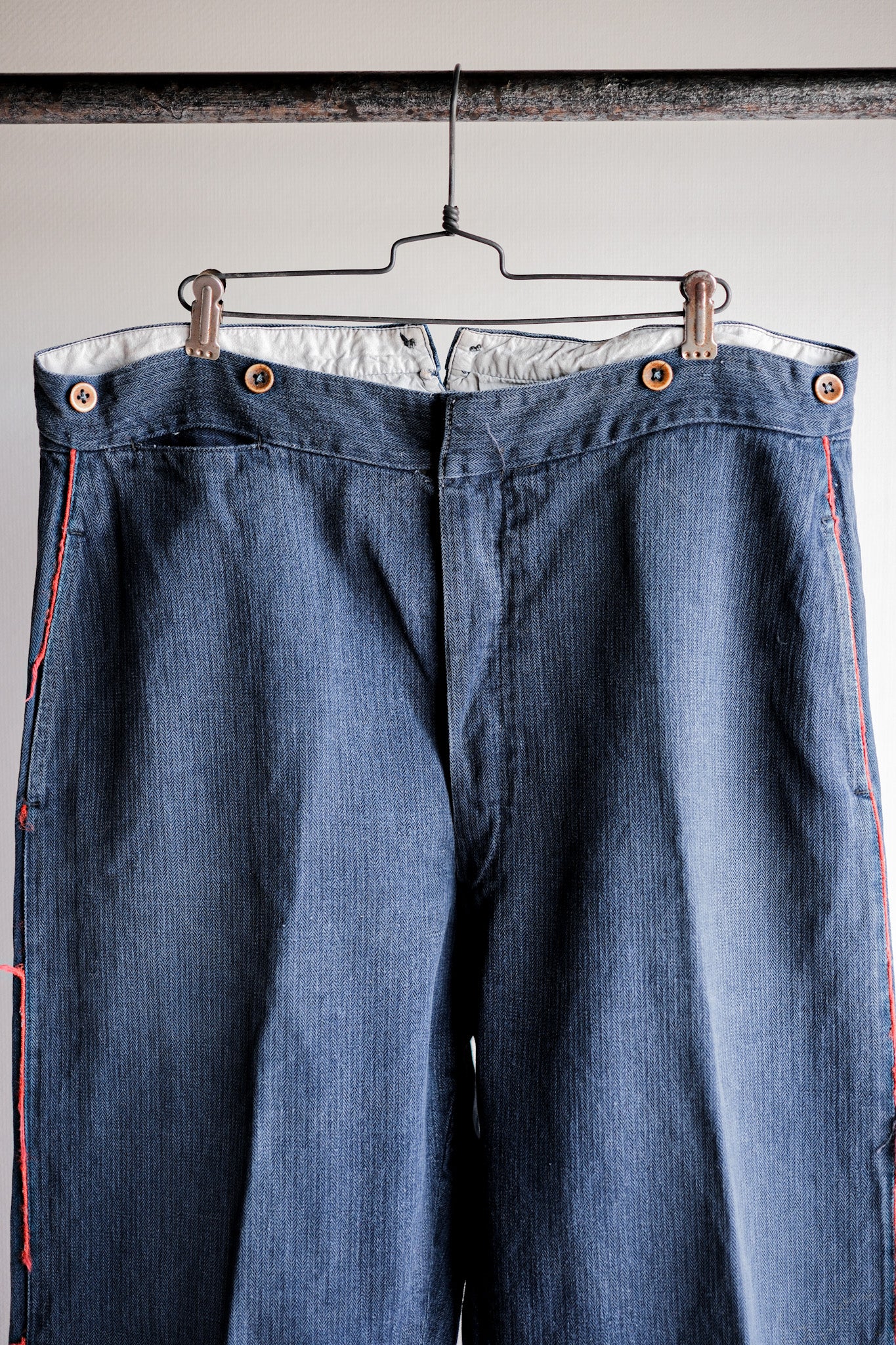 【Early 20th C】French Vintage Indigo HBT Linen Firefighter Trousers
