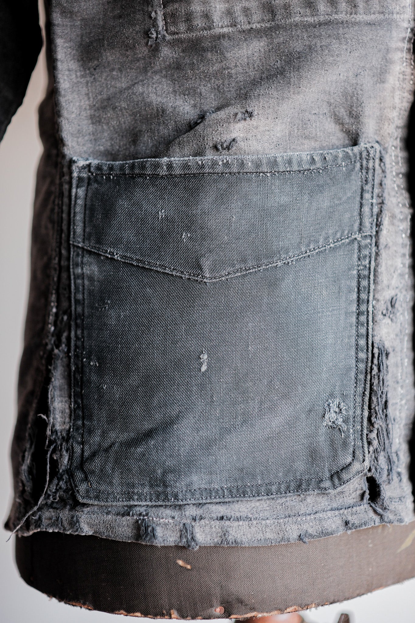 【~40's】French Vintage Black Moleskin Work Jacket "Boro" "Le Mont St. Michel"