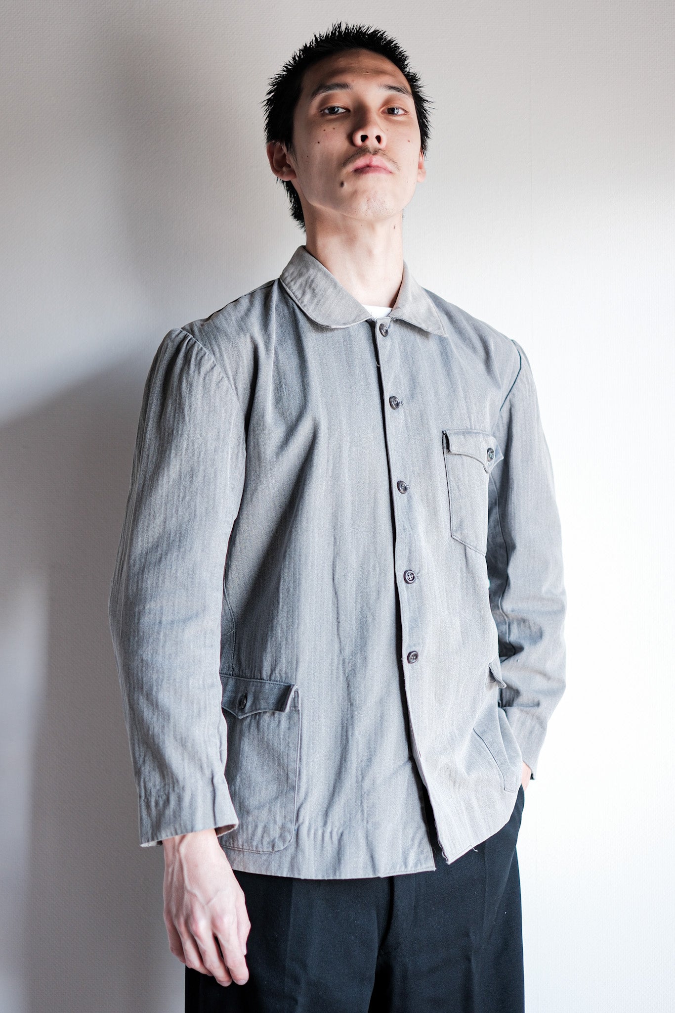 【~50's】Europe Vintage Salt & Pepper HBT Cotton Work Jacket "6 Buttons"
