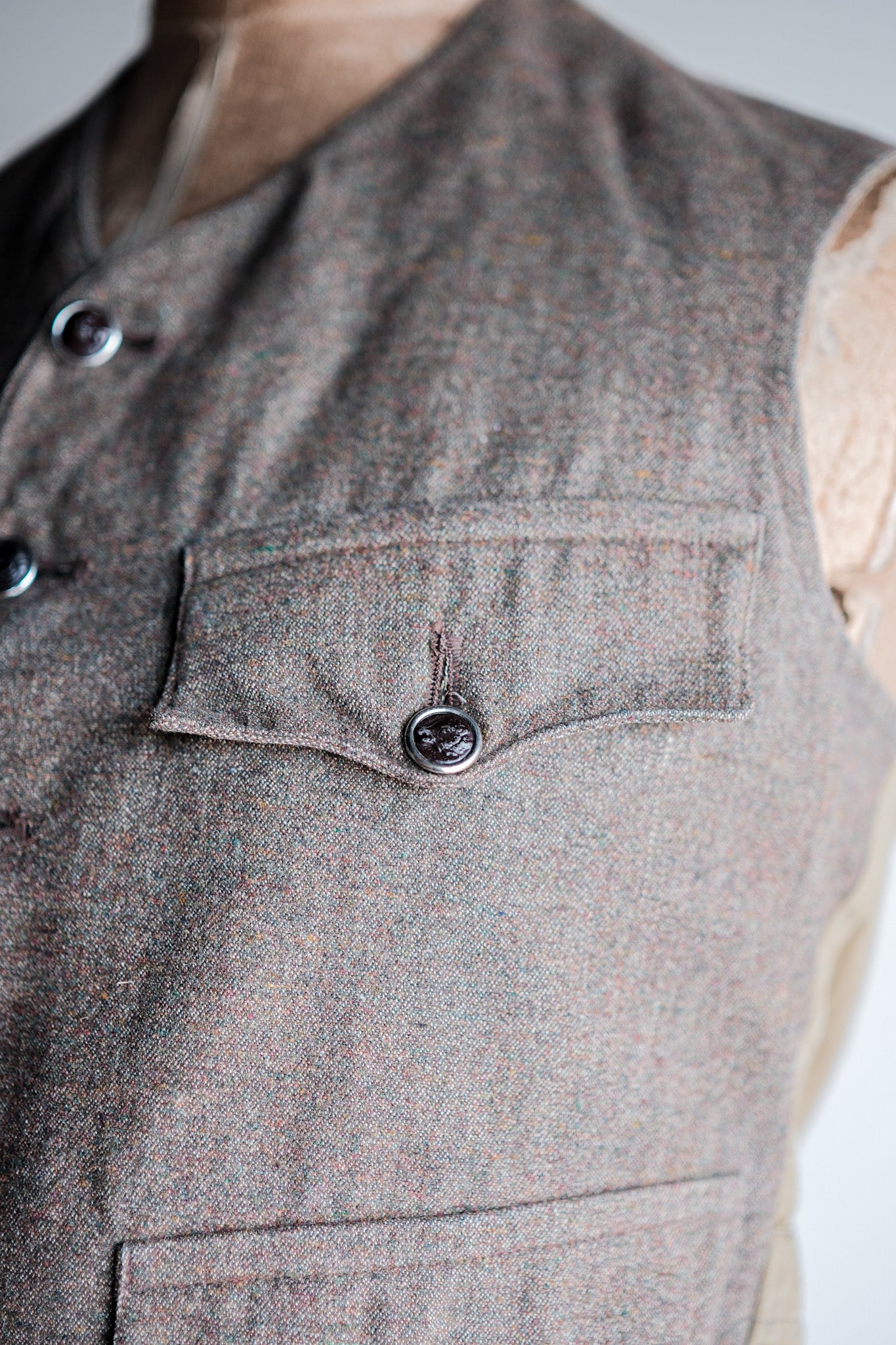 【~40's】French Vintage Brown Mix Wool Hunting Gilet