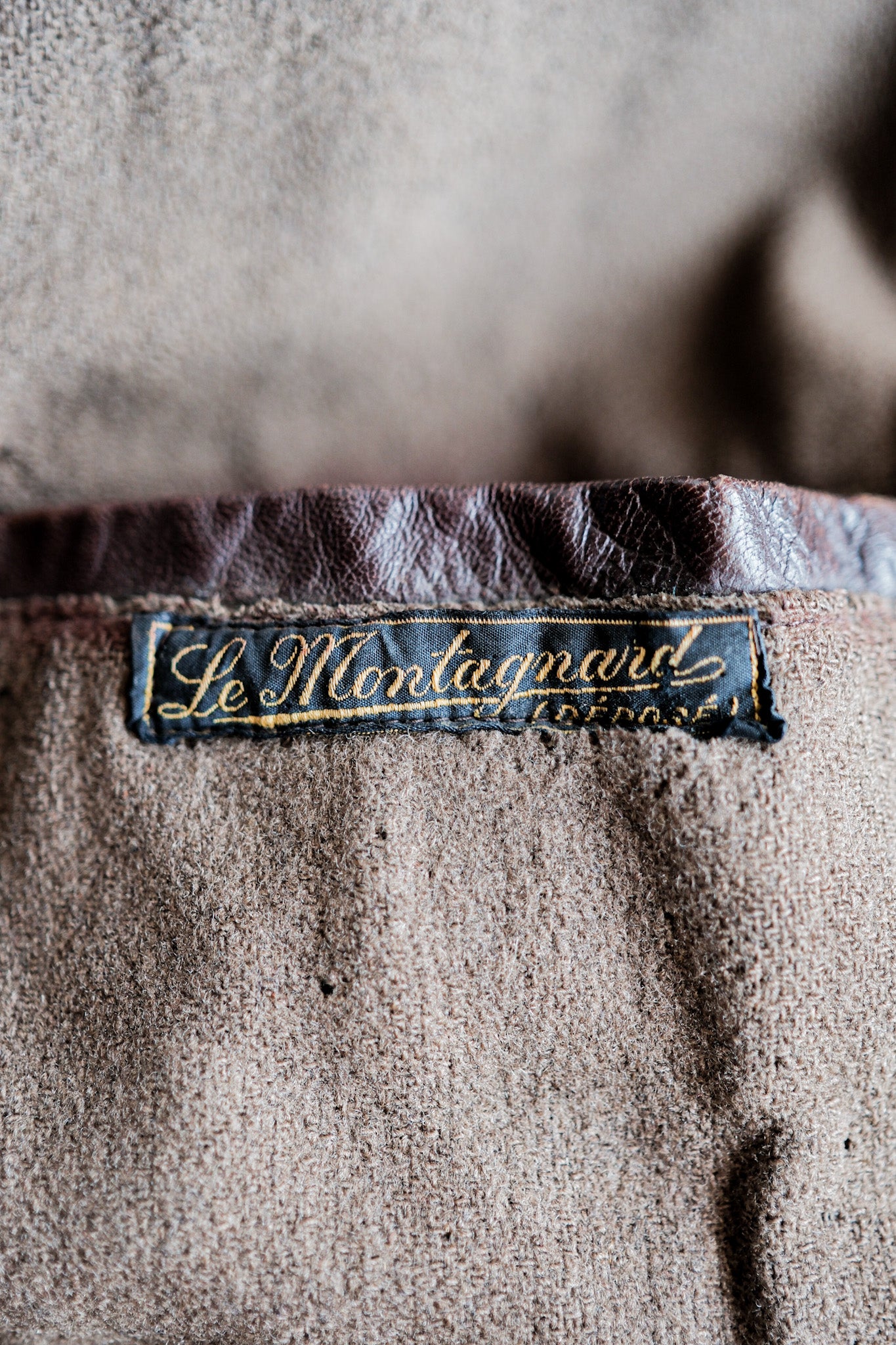 【~40's】French Vintage Double Breasted Brown Leather Coat With Chin Strap