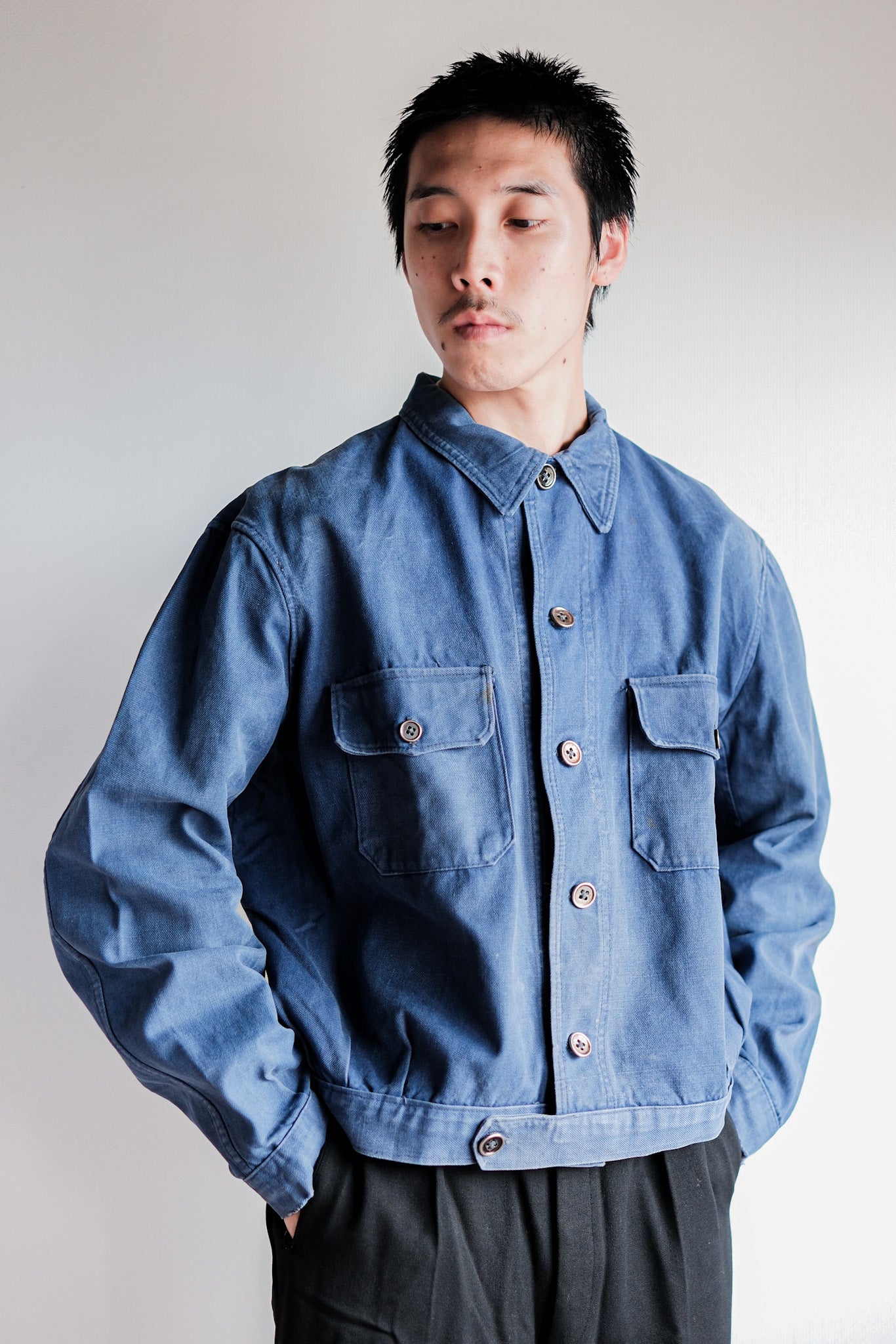 【~40’s】French Vintage Indigo Cotton Twill Cyclist Jacket