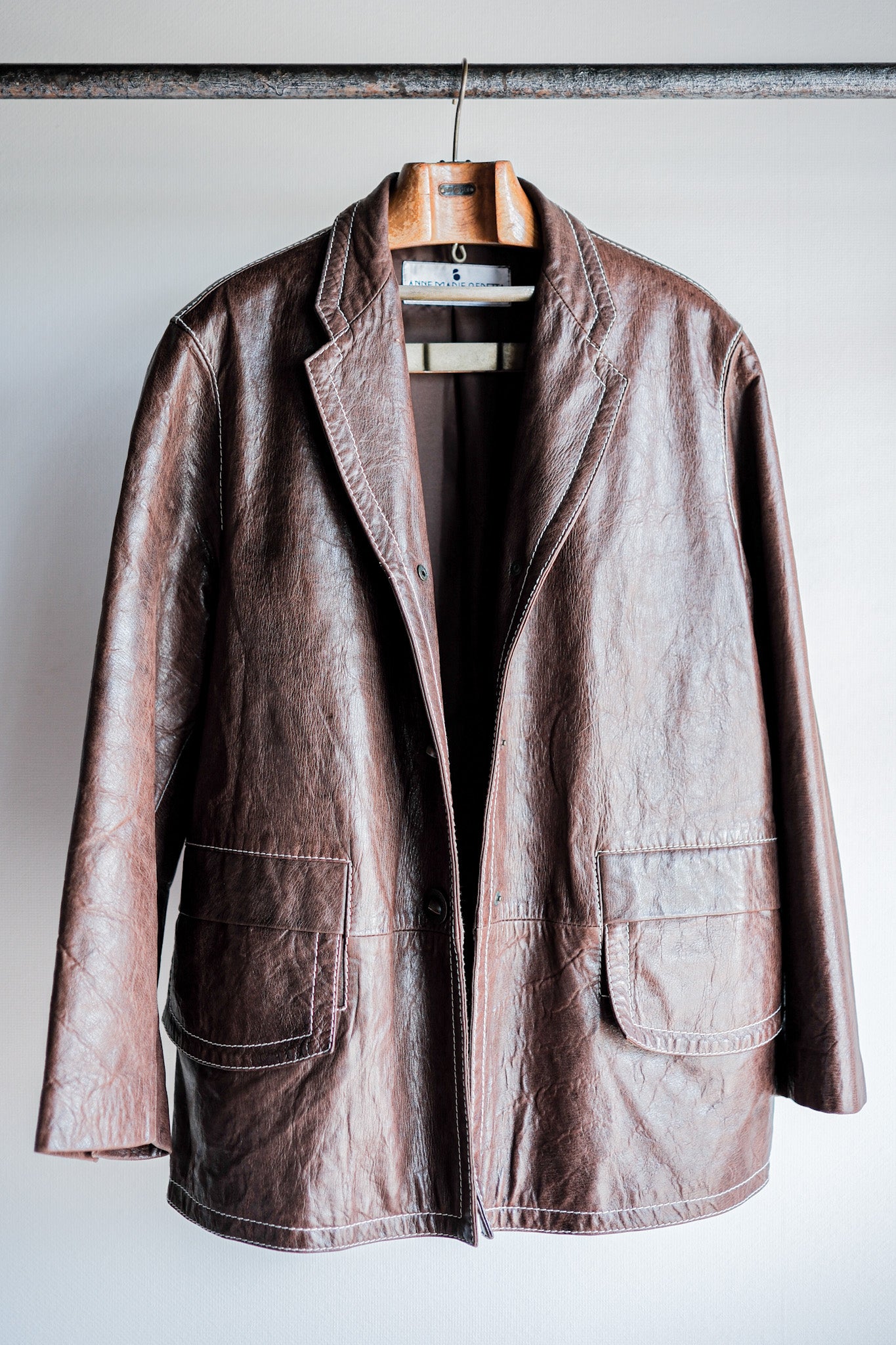 【~90’s】Old ANNE MARIE BERETTA Leather Tailored Jacket Size.T42