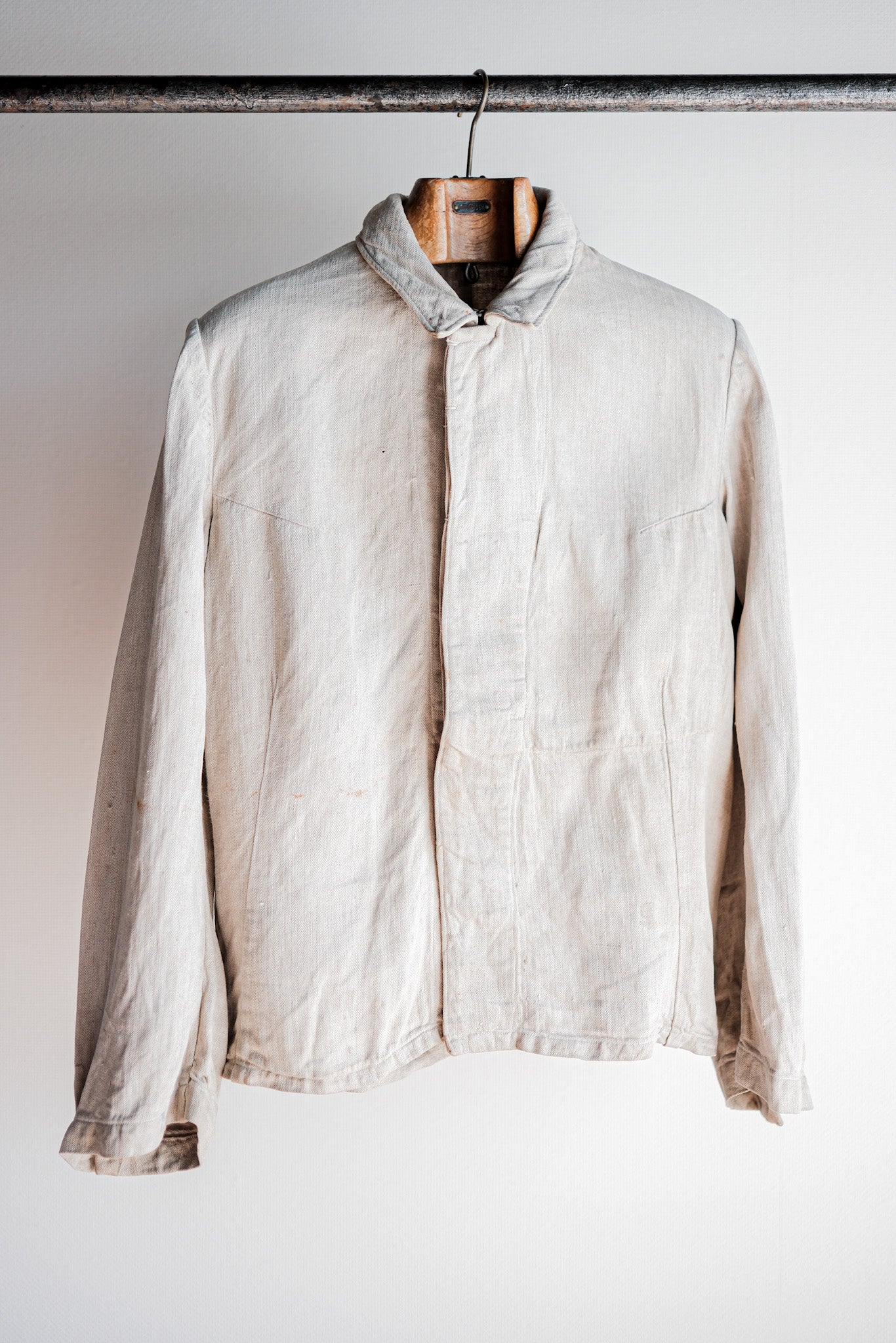 【~40's】German Air Force Drillich HBT Linen Jacket With Chin Strap "Luftwaffe"