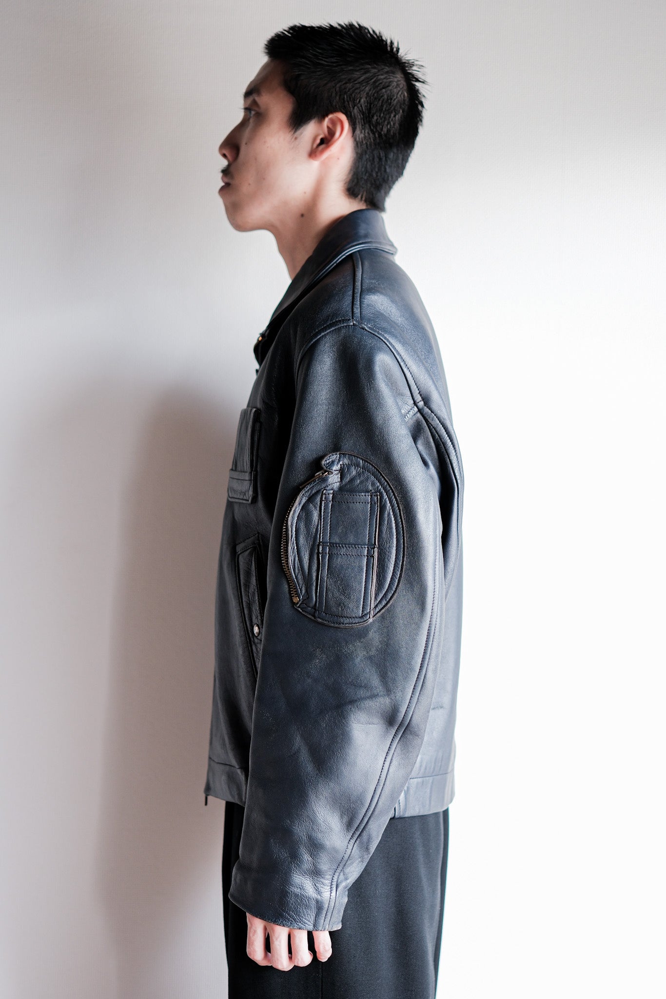 【~70's】French Air Force Pilot Leather Jacket Size.96M