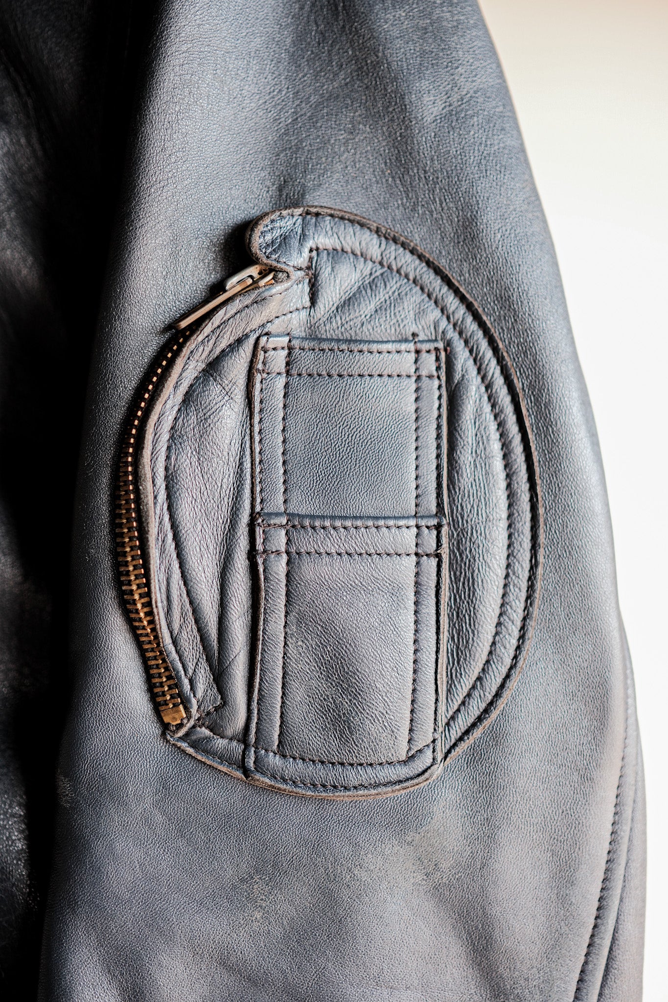 【~70's】French Air Force Pilot Leather Jacket Size.96M