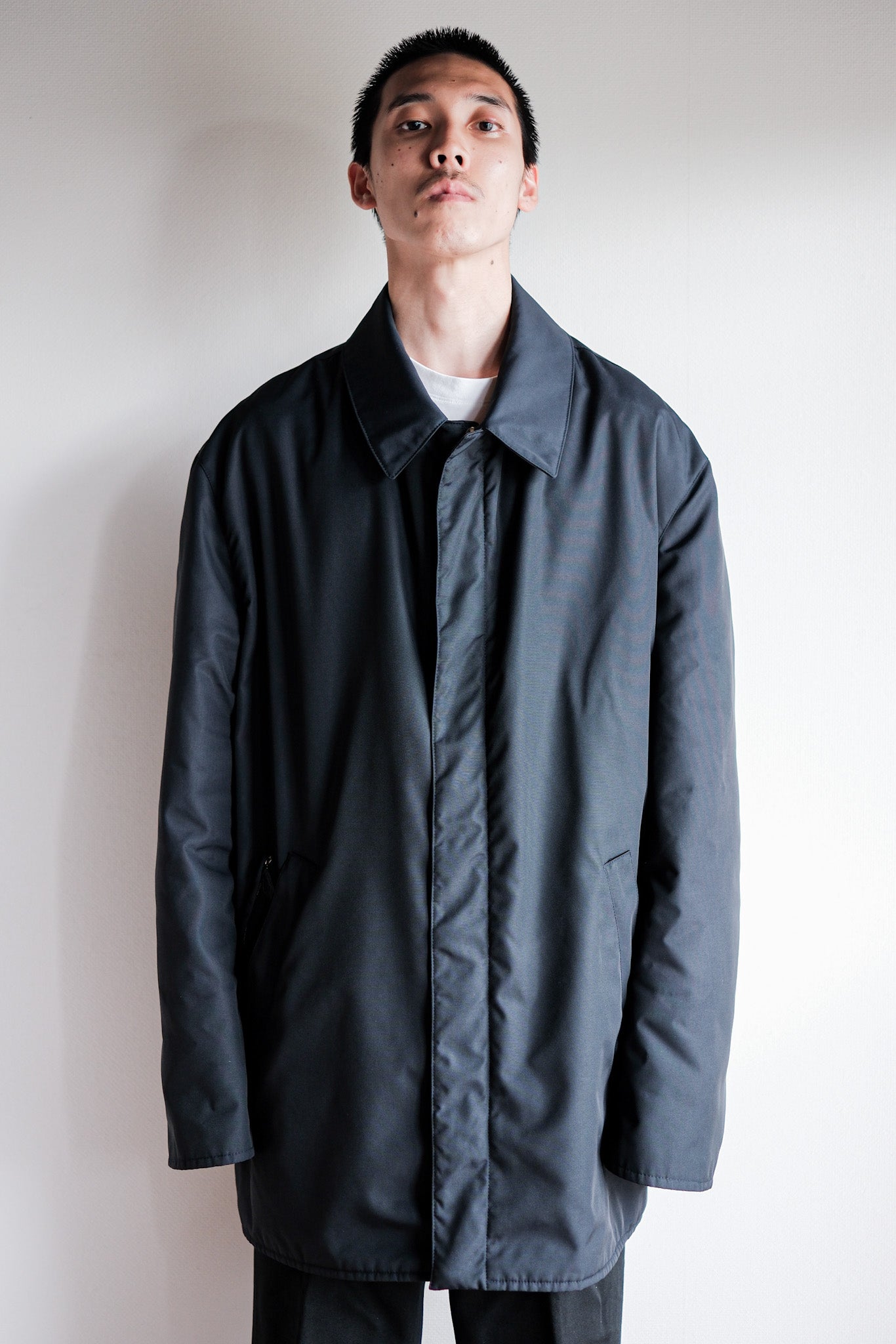 【~90's】Old Hermès Paris Navy Polyamide Harf Coat Size.56