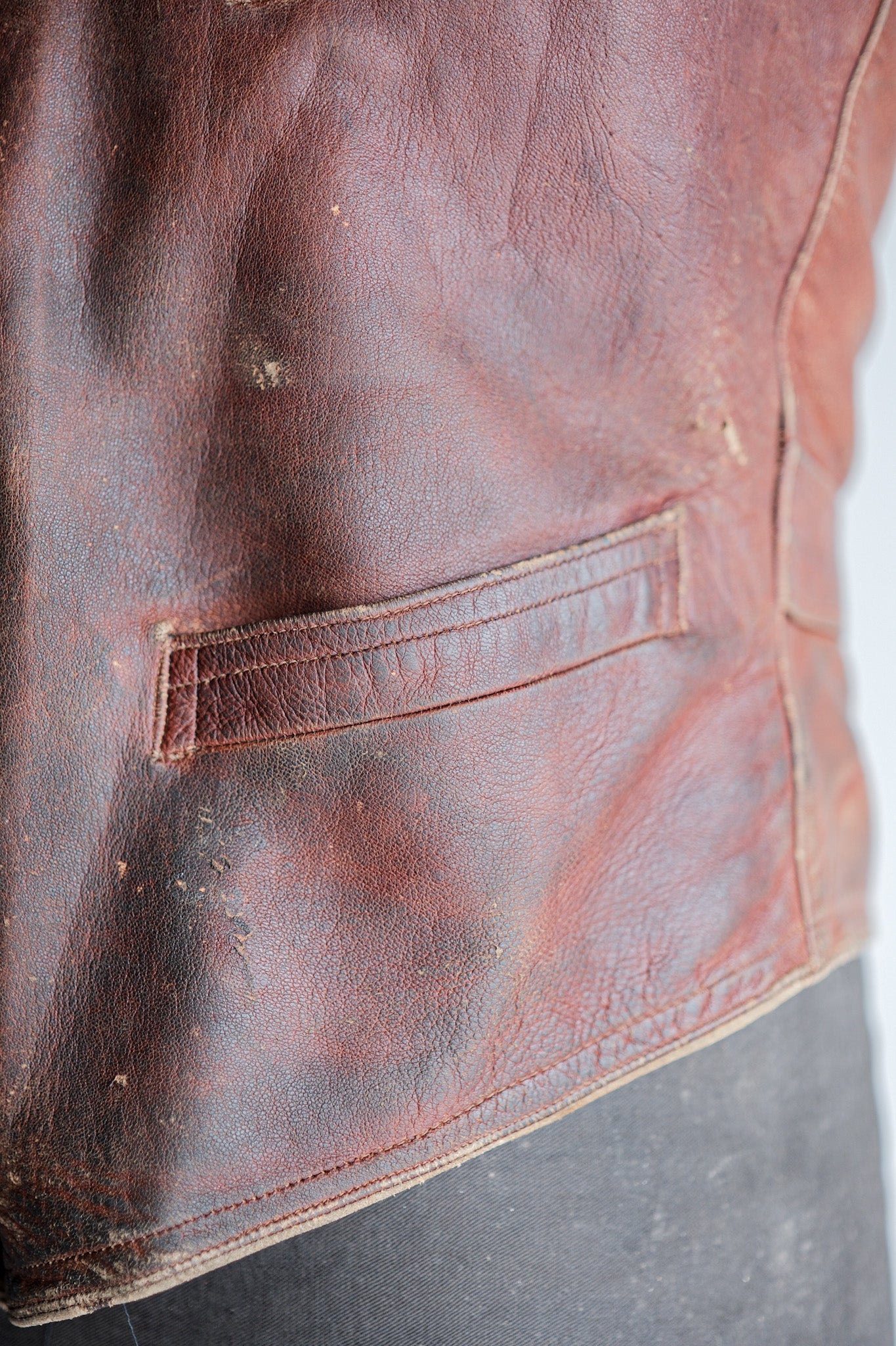 【~50's】French Vintage Brown Leather Work Gilet