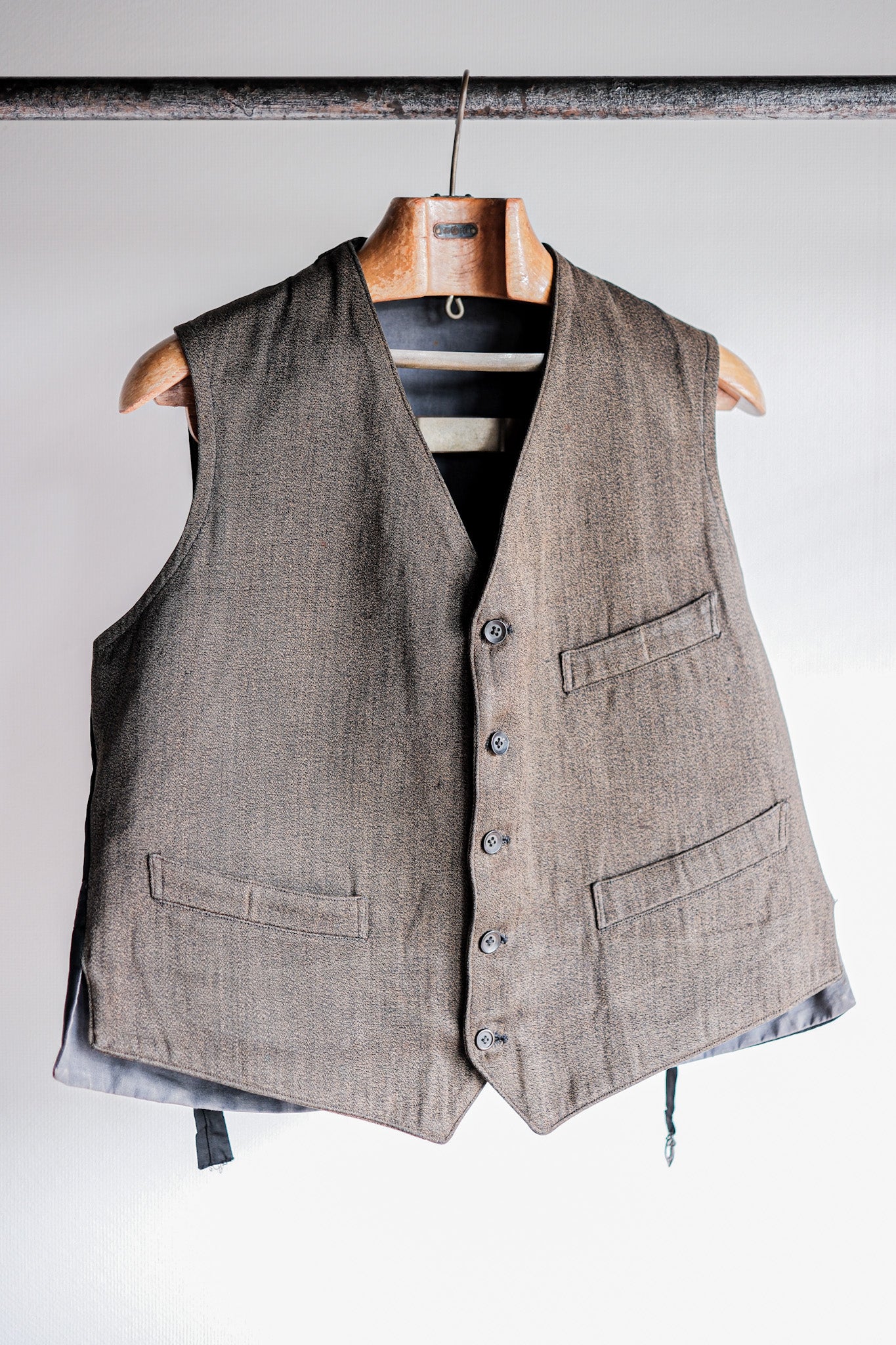 【~50's】French Vintage Brown Salt & Pepper Cotton Work Gilet