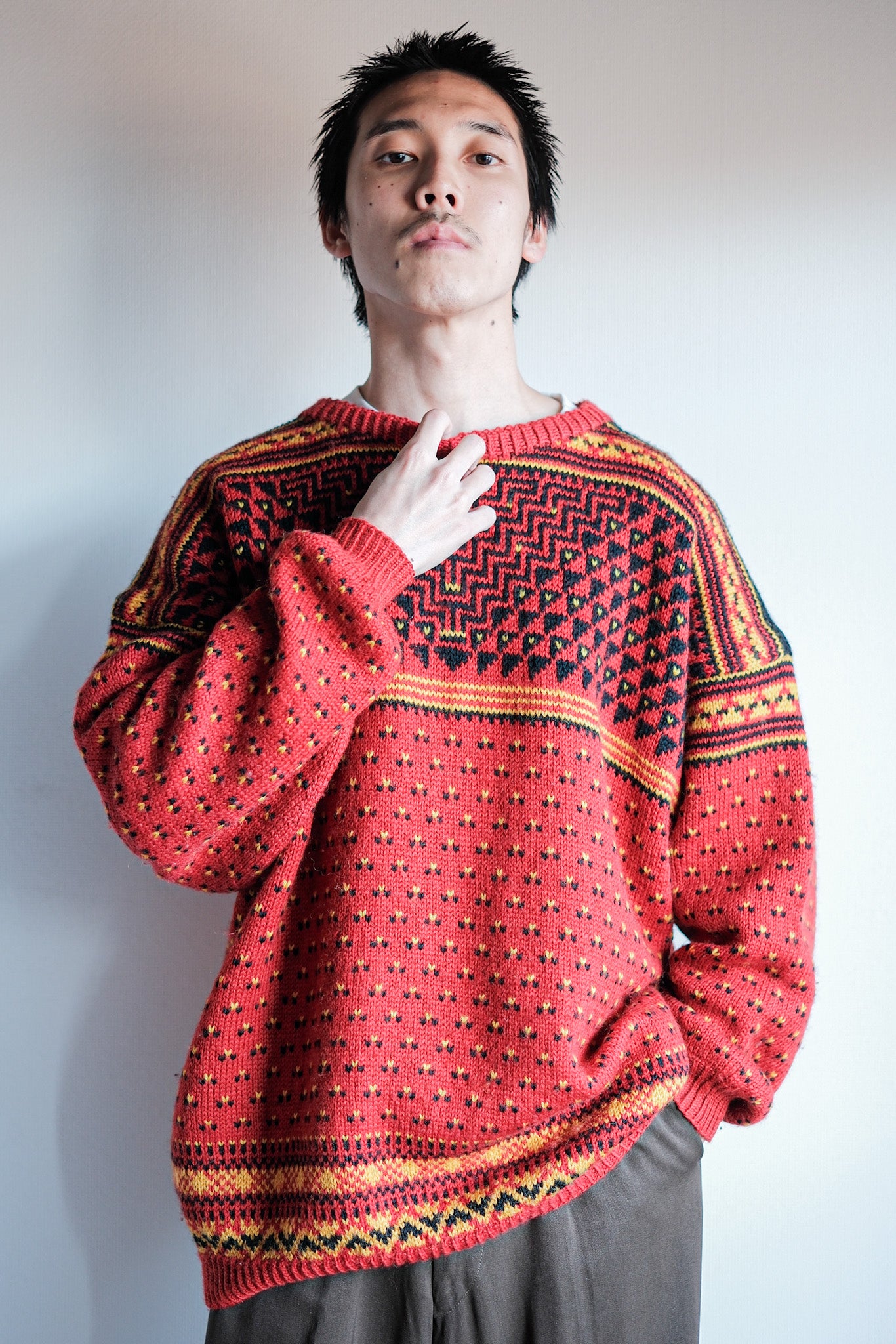 【~60's】British Vintage Fisherman Crew Neck Wool Jumper "Handmade"