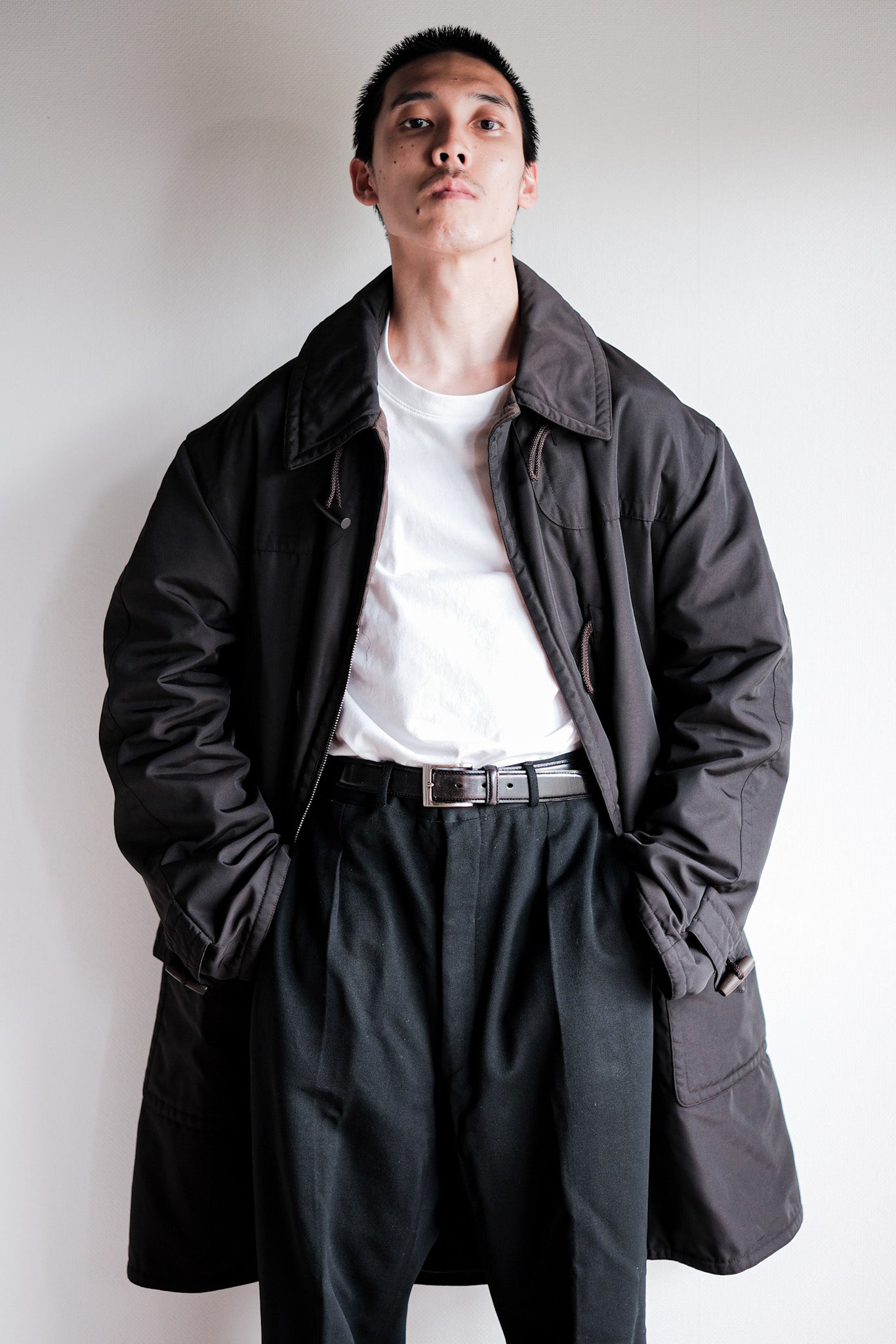 【~90's】Old Hermès Paris Dark Brown Polyamide Duffle Coat Size.54