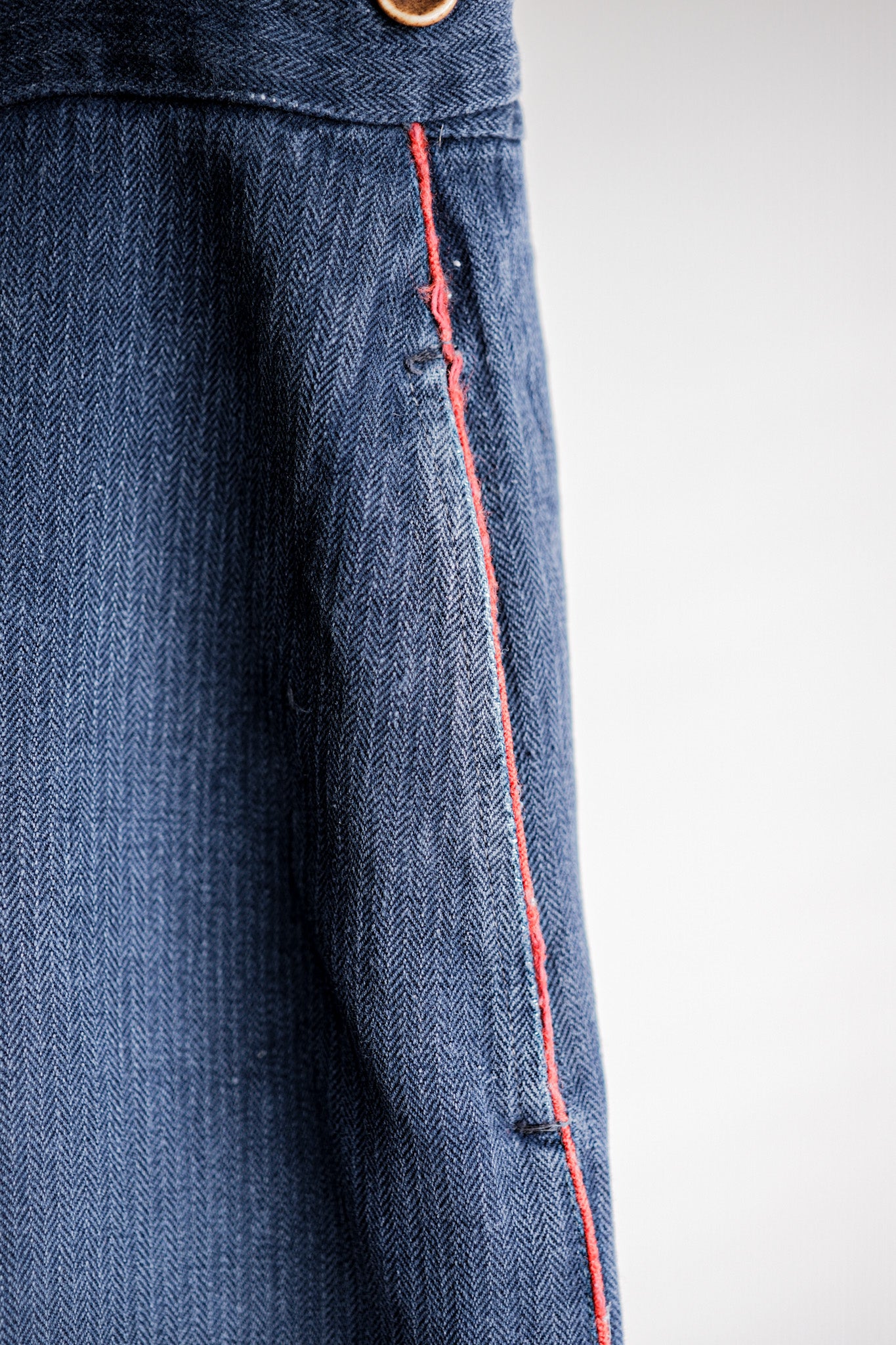 【Early 20th C】French Vintage Indigo HBT Linen Firefighter Trousers