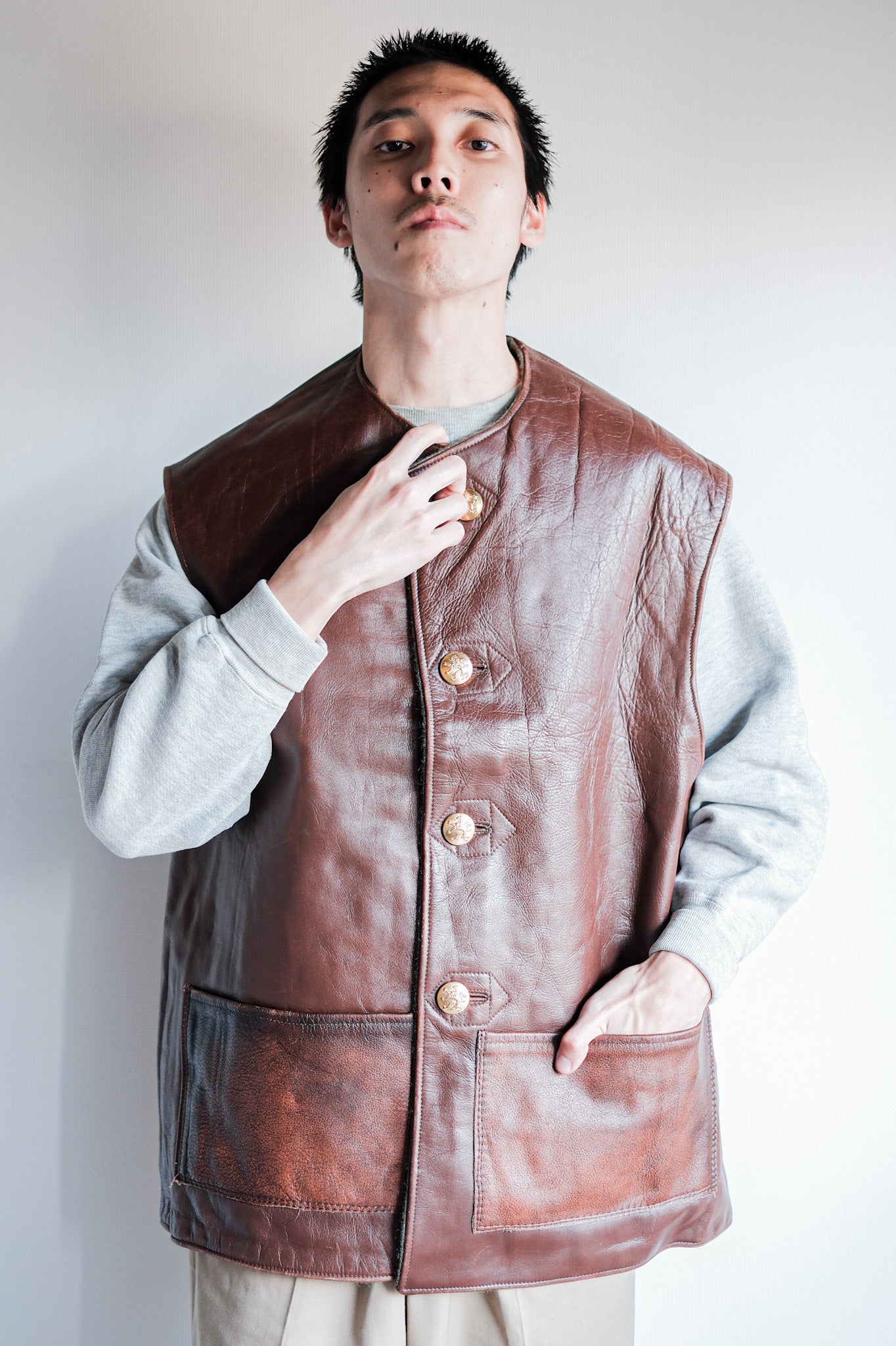 【~50's】Belgium Army Jerkin Leather Vest
