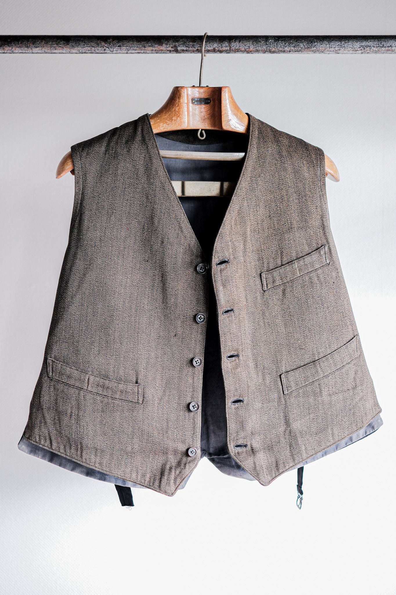 【~50's】French Vintage Brown Salt & Pepper Cotton Work Gilet