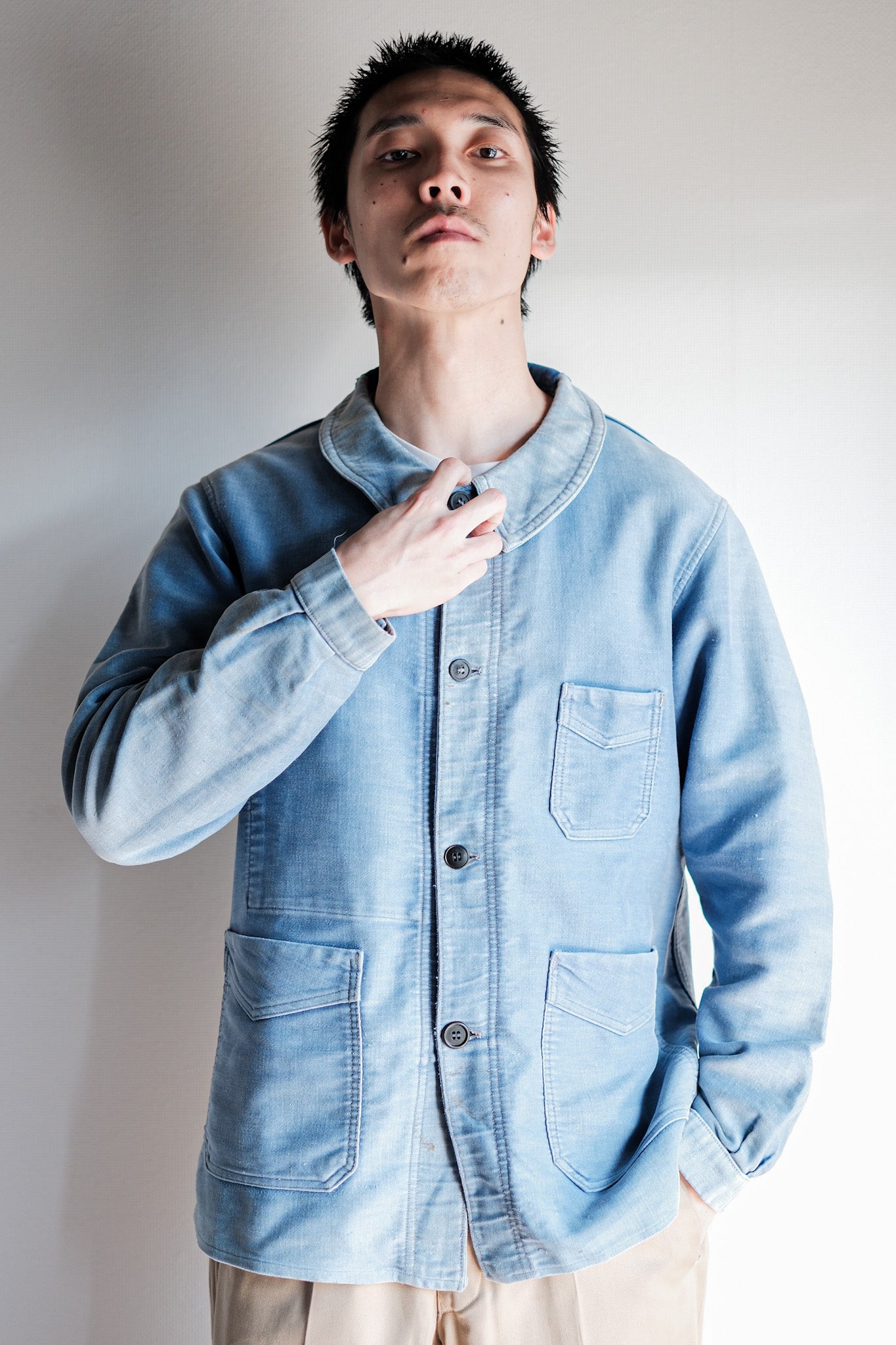 【~40's】French Vintage Blue Moleskin Work Jacket "4 Buttons"