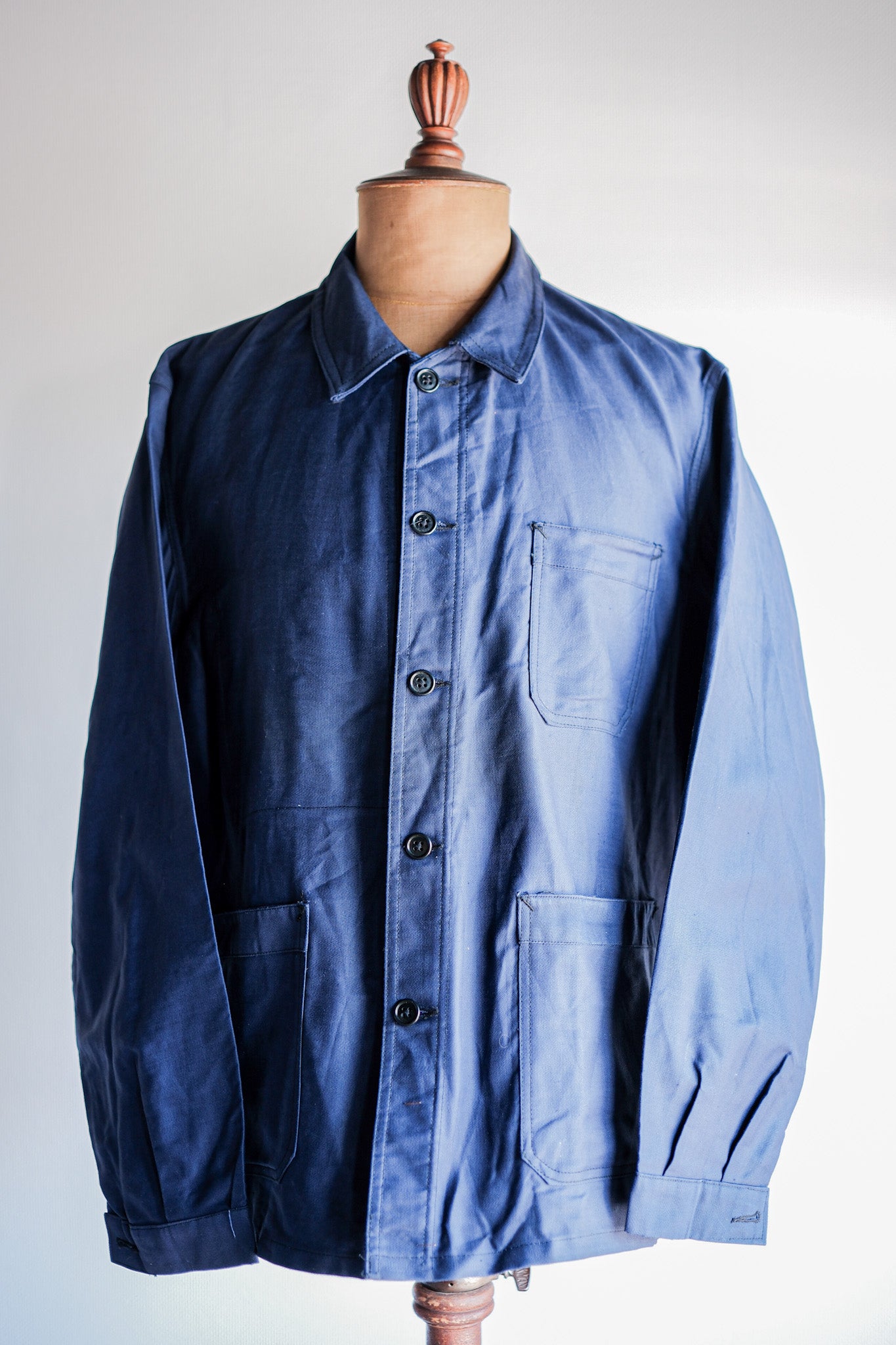 【~50's】French Vintage Blue Thin Twill Work Jacket "Vulcain" "Dead Stock"