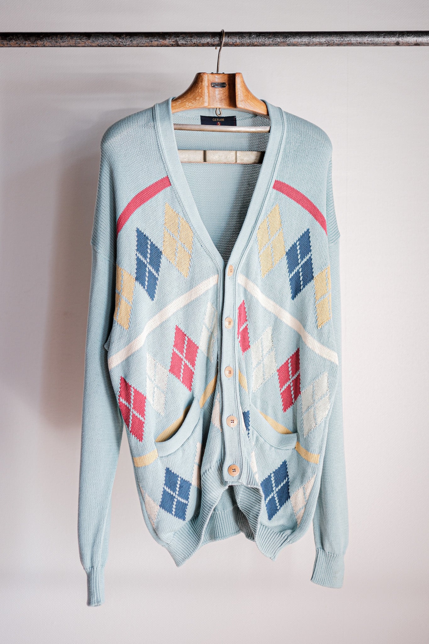 【~90's】Italian Vintage Cotton Argyle Cardigan