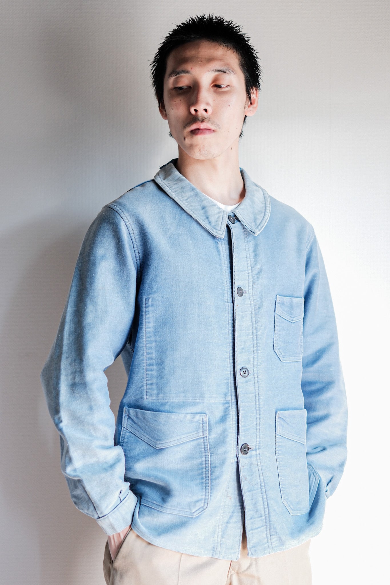 【~40's】French Vintage Blue Moleskin Work Jacket "4 Buttons"