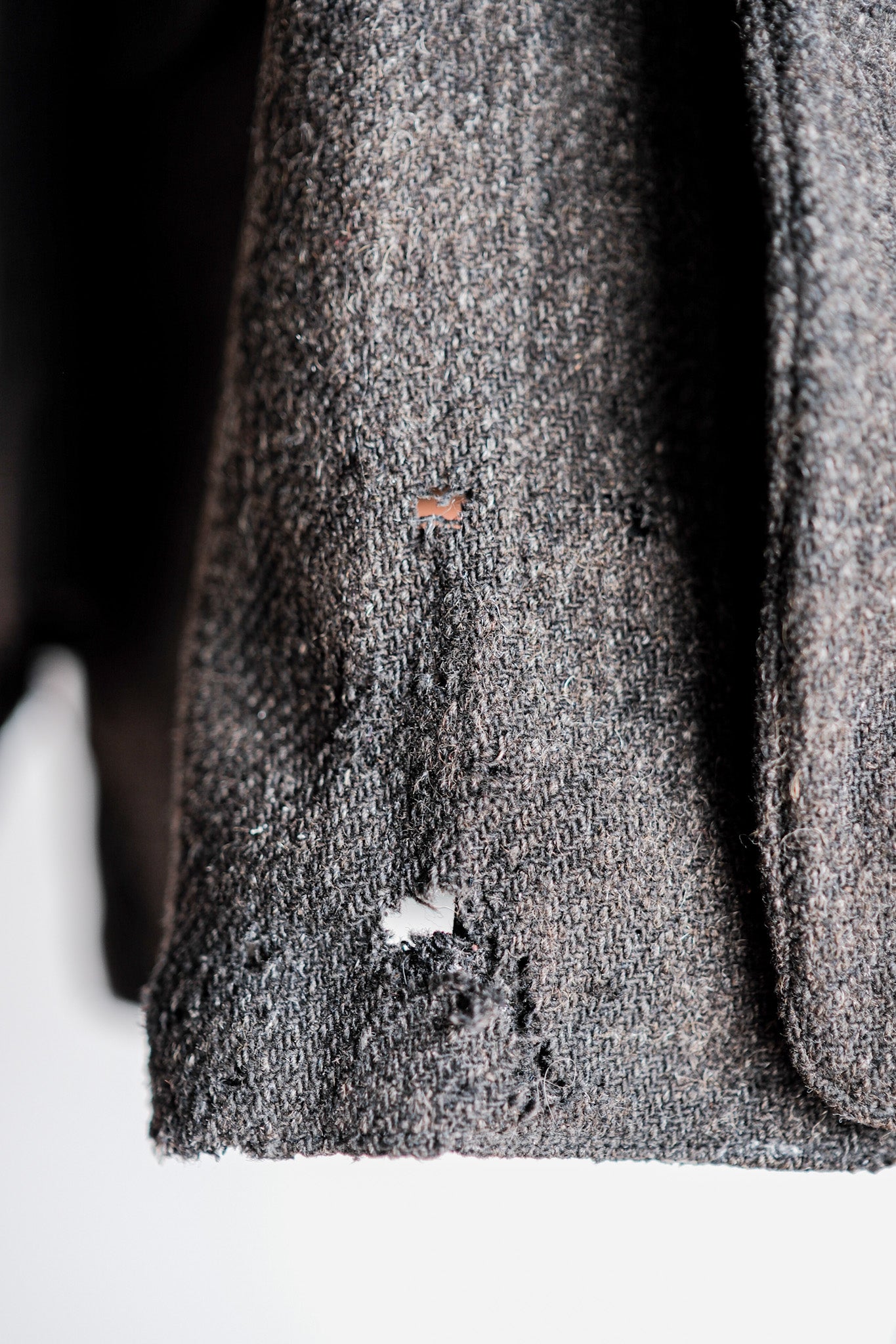 【~30's】French Vintage Gray Wool Hunting Jacket With Chin Strap "Boro"