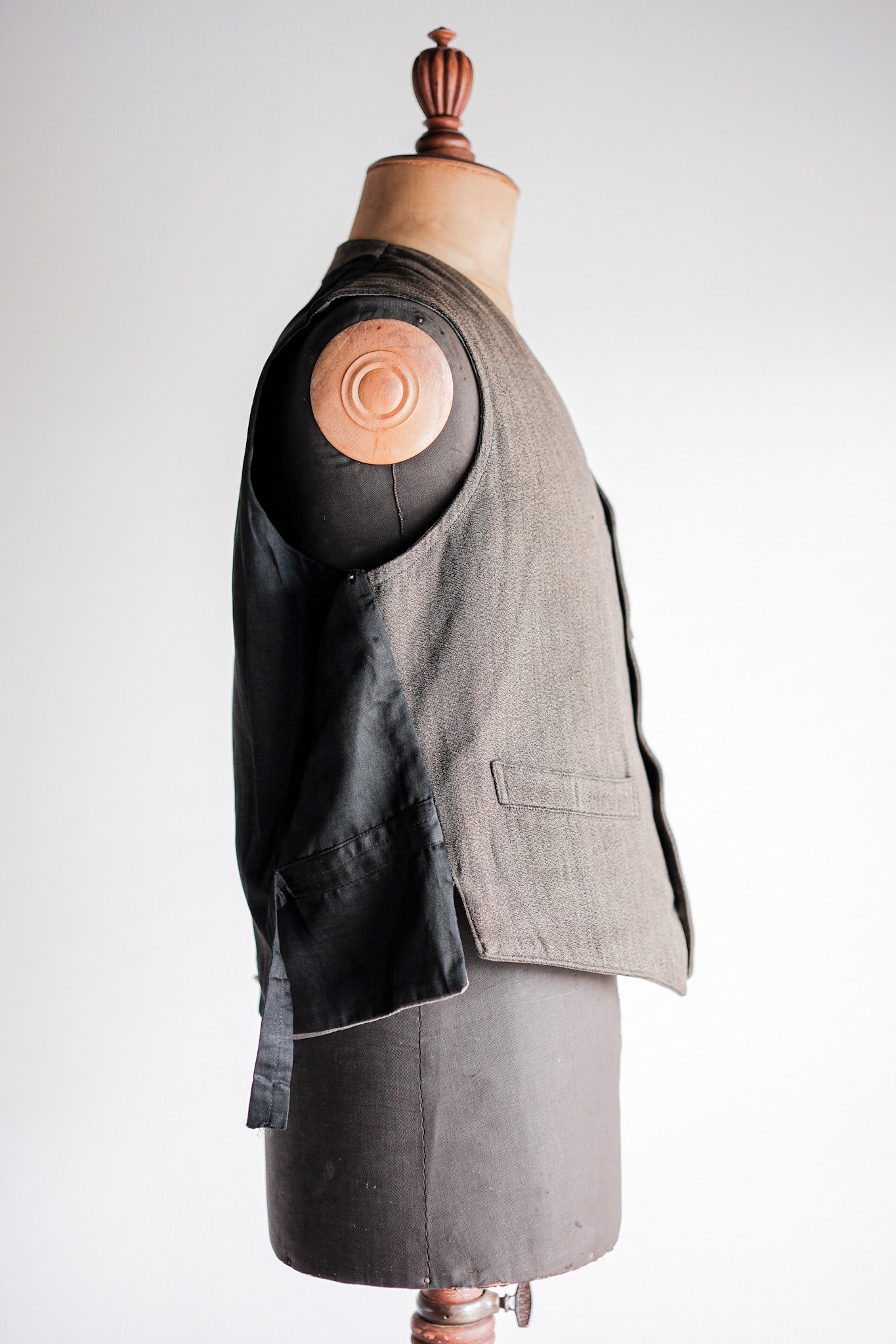 【~50's】French Vintage Brown Salt & Pepper Cotton Work Gilet