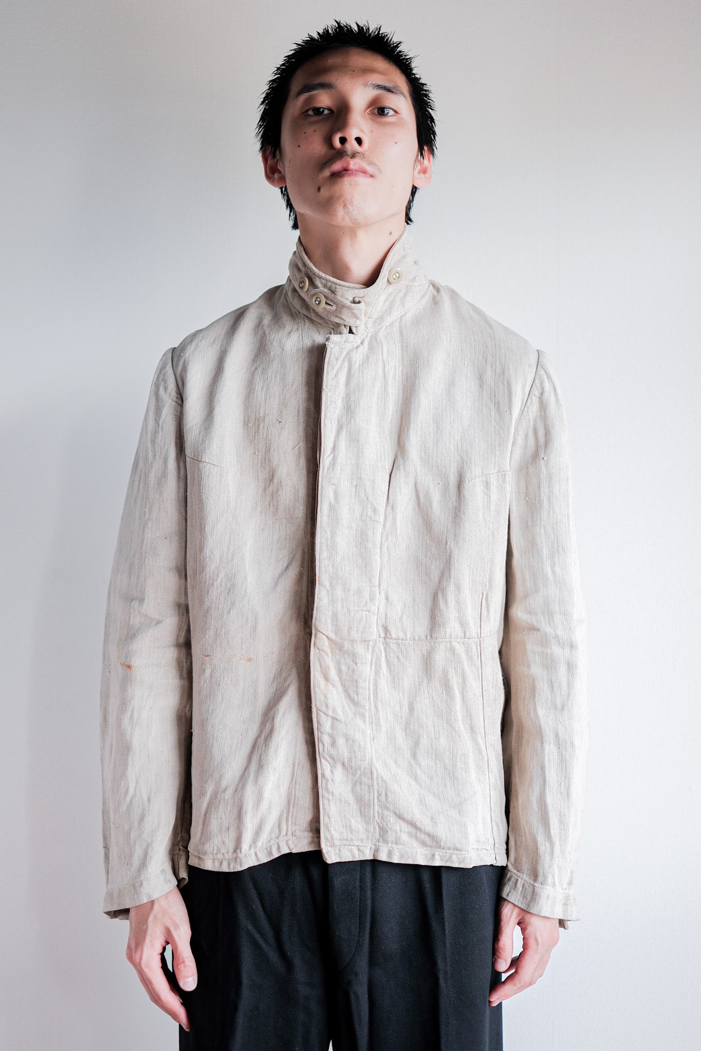 【~40's】German Air Force Drillich HBT Linen Jacket With Chin Strap "Luftwaffe"