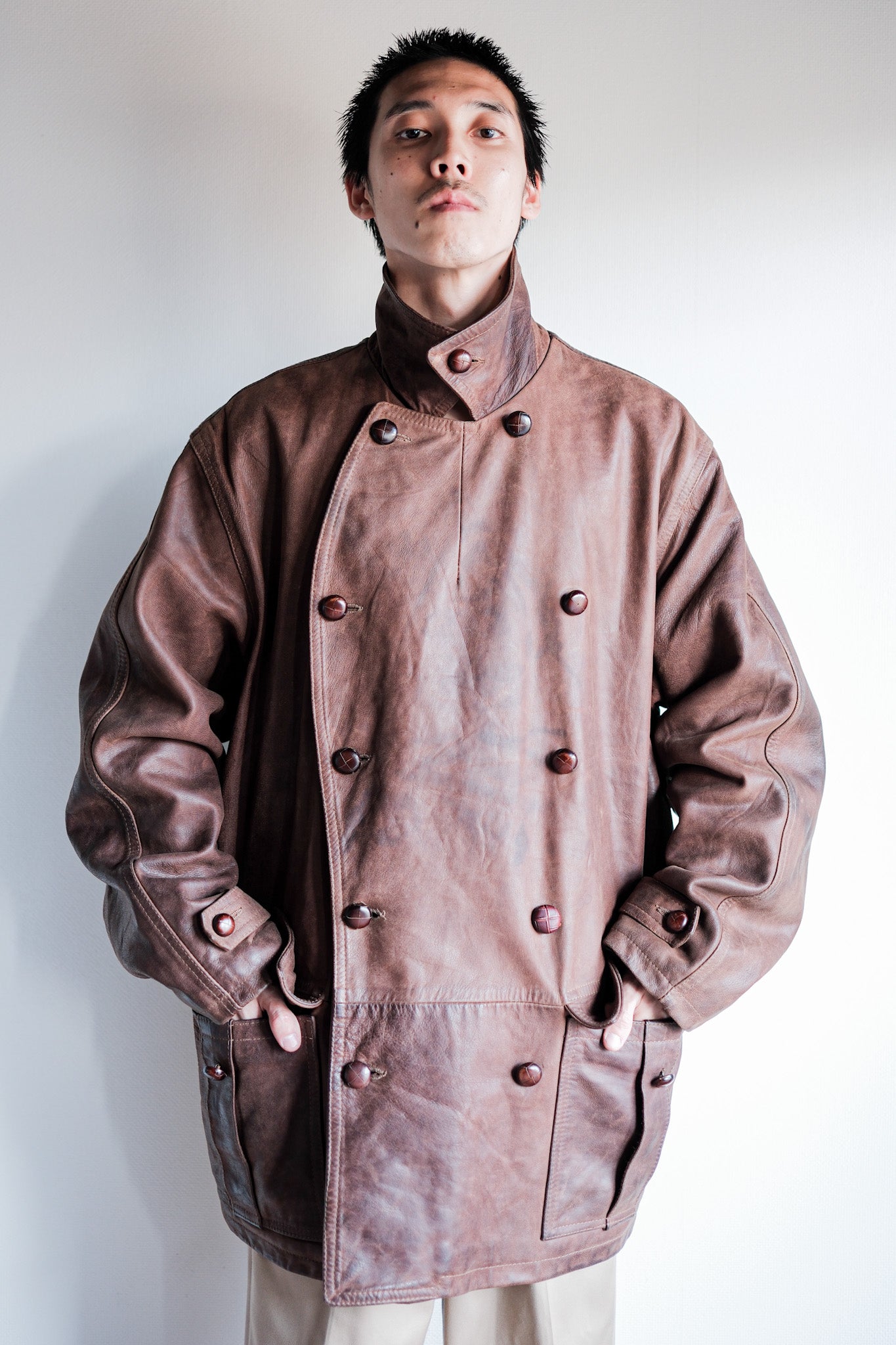 【~80's】Italian Vintage Double Breasted Leather Jacket Size.52