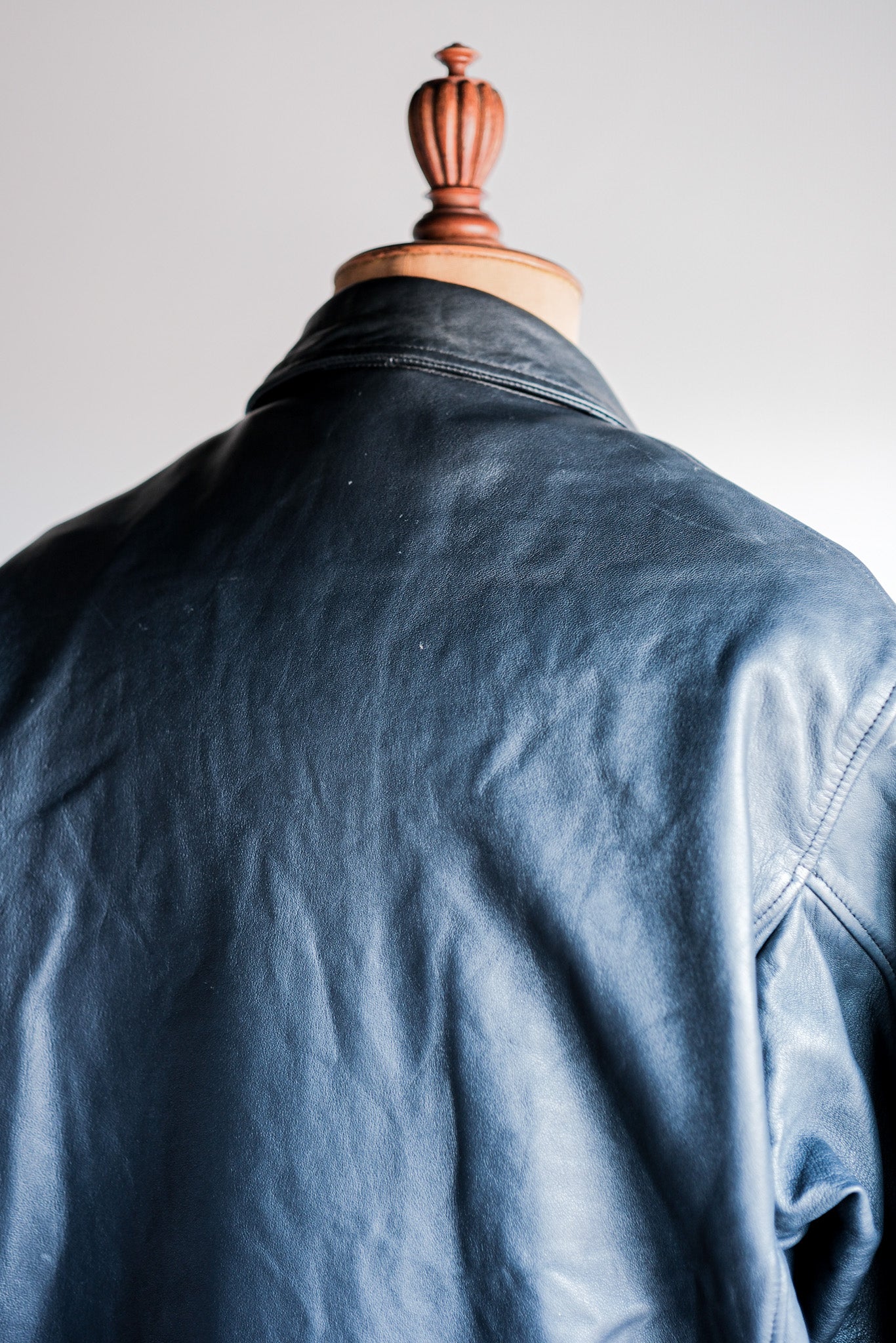 【~70's】French Air Force Pilot Leather Jacket With Chin Strap Size.100L