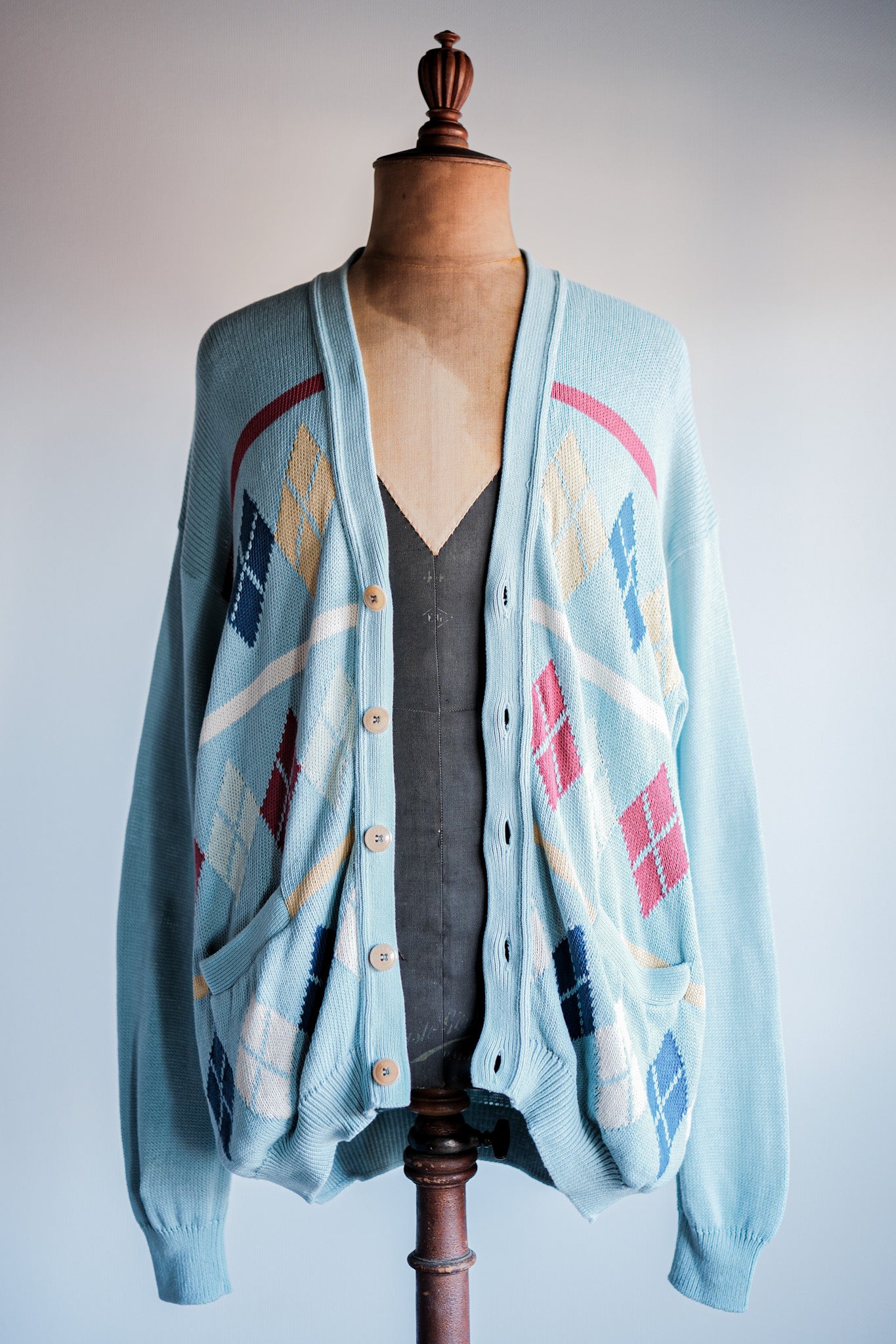 【~90's】Italian Vintage Cotton Argyle Cardigan