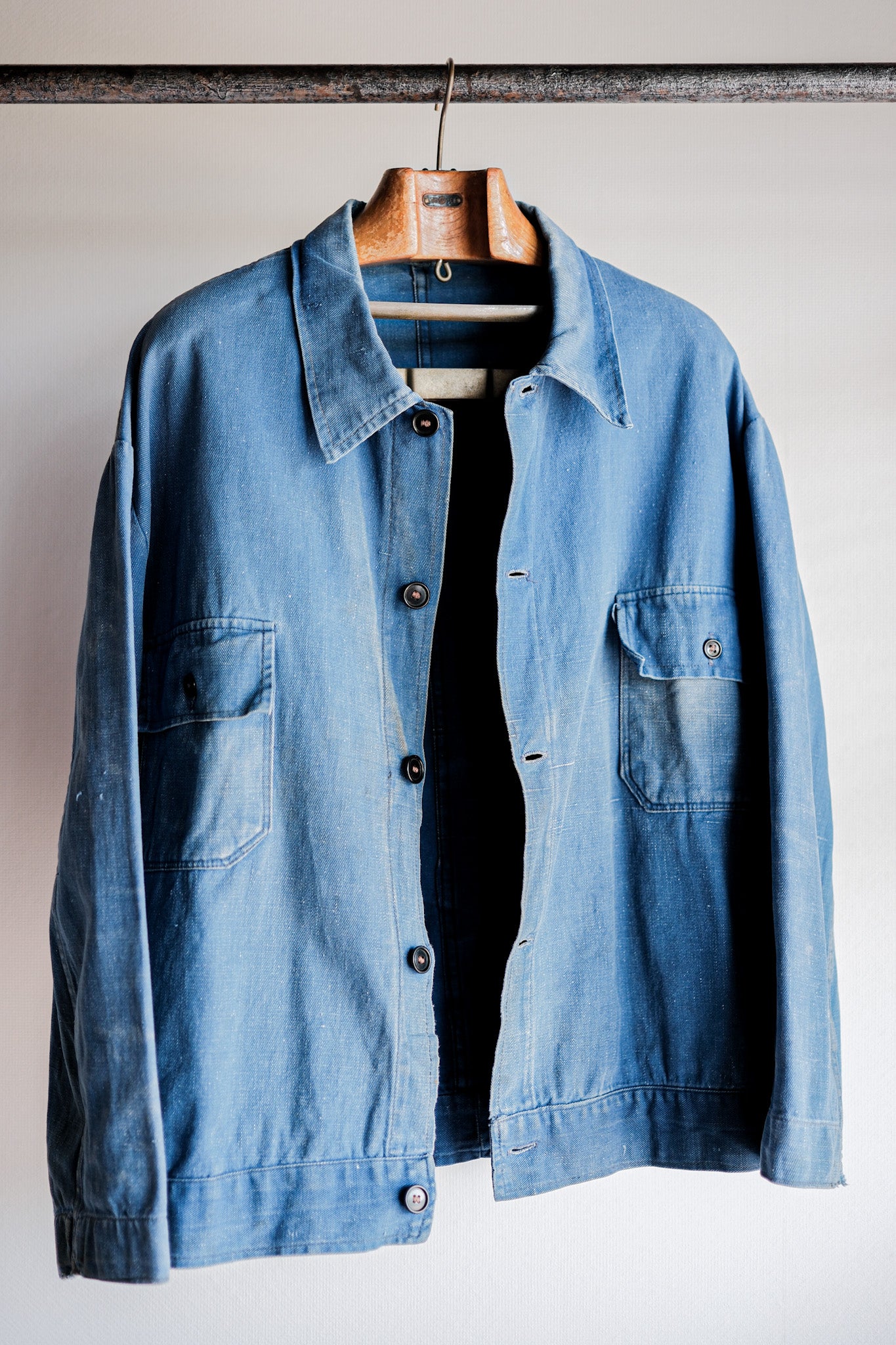 【~40's】French Vintage Indigo Cotton Linen Twill Work Jacket