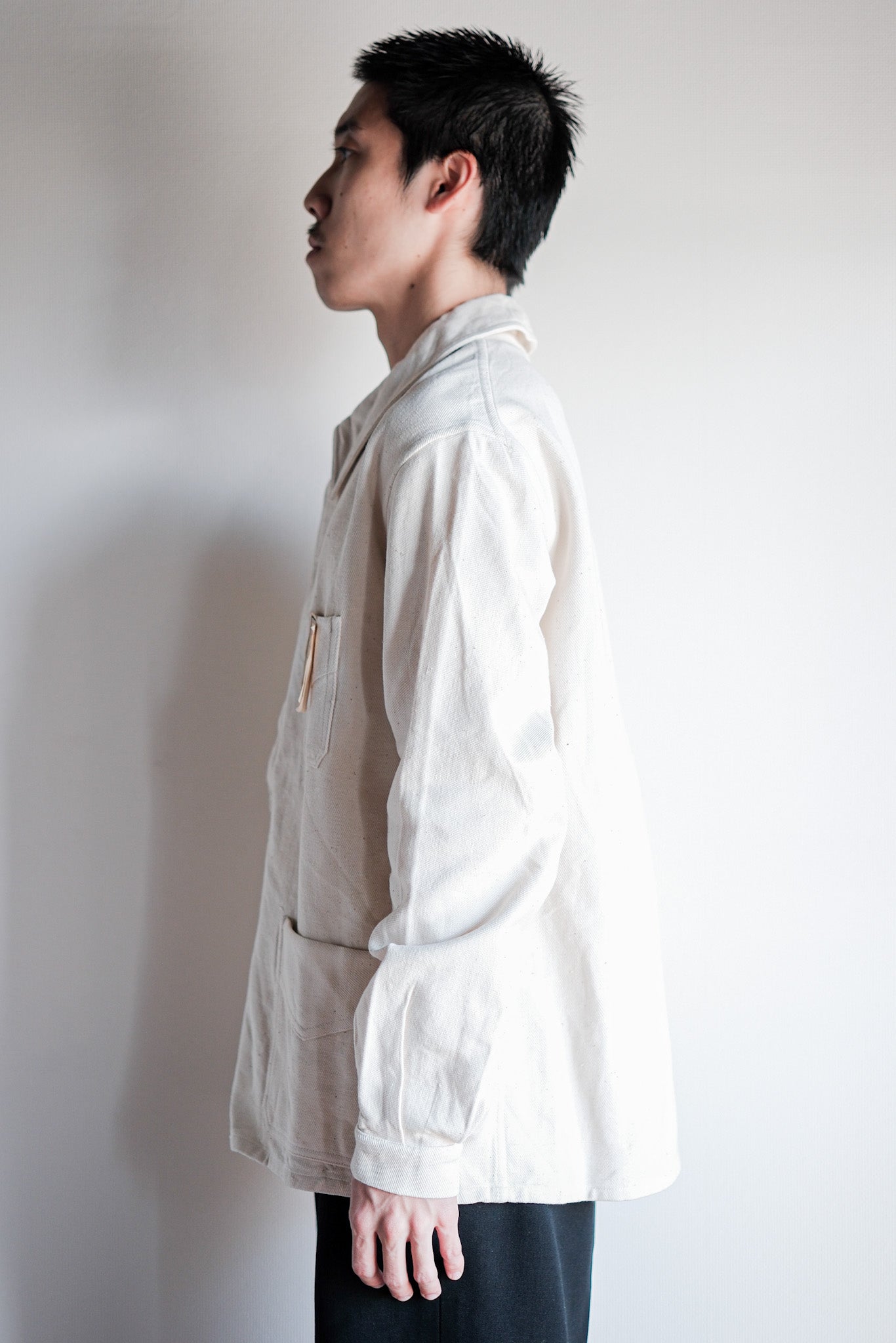 【~40's】French Vintage White Cotton Twill Work Jacket Size.48 "Dead Stock"