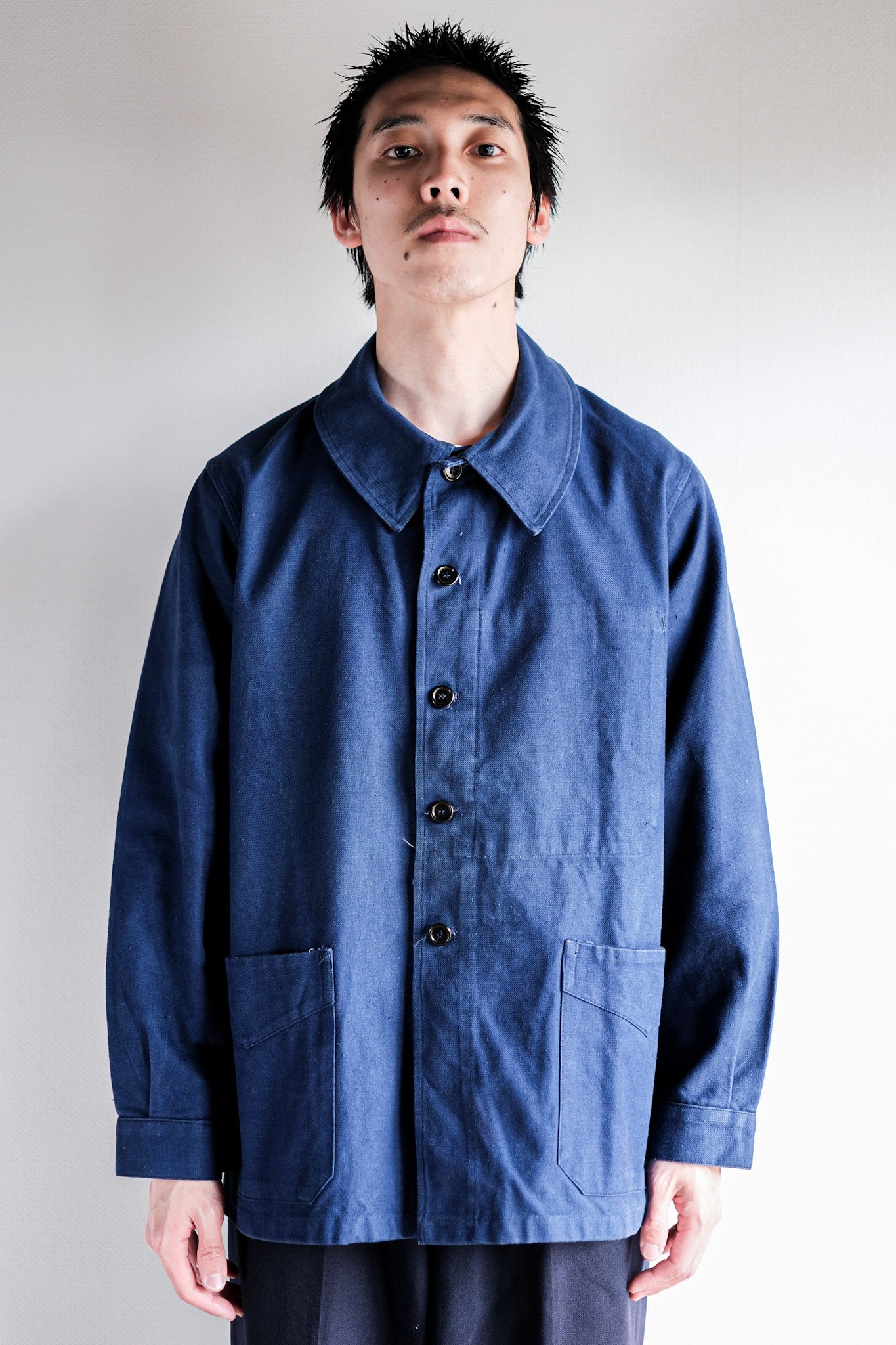 【~50's】French Army Blue Cotton Linen Twill Work Jacket