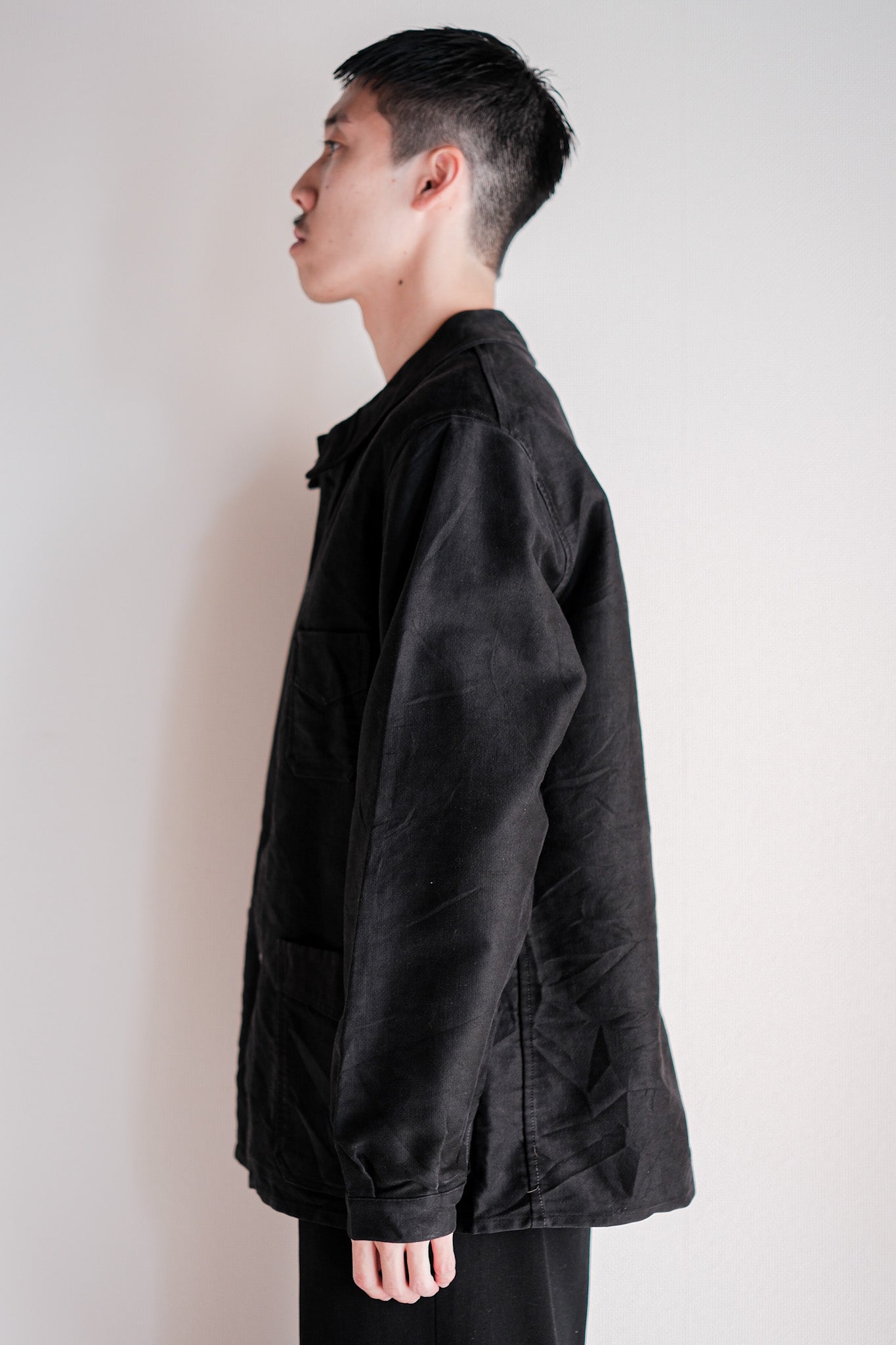 【~30's】French Vintage Black Moleskin Work Jacket "Le Mont St. Michel"