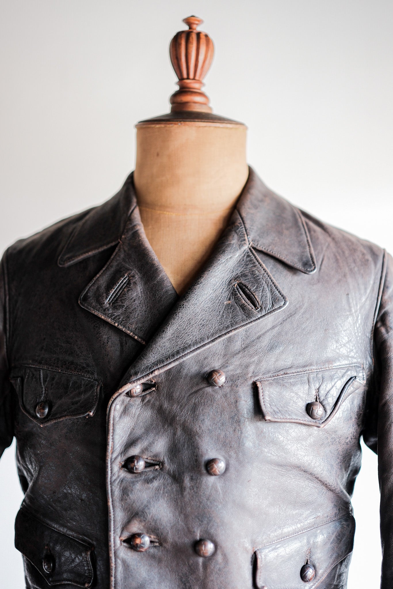 【~40's】German Vintage Double Breasted Motorcycle Leather Jacket
