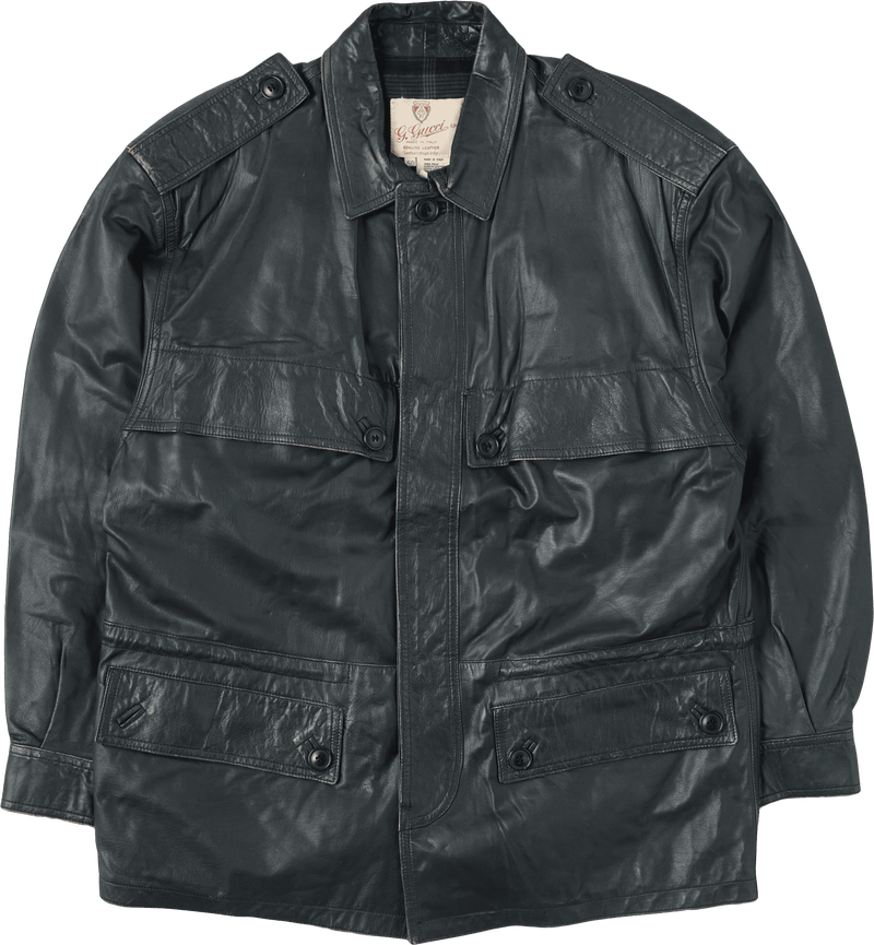 【~70’s】Old GUCCI Military Style 4 Pockets Leather Jacket Size.50