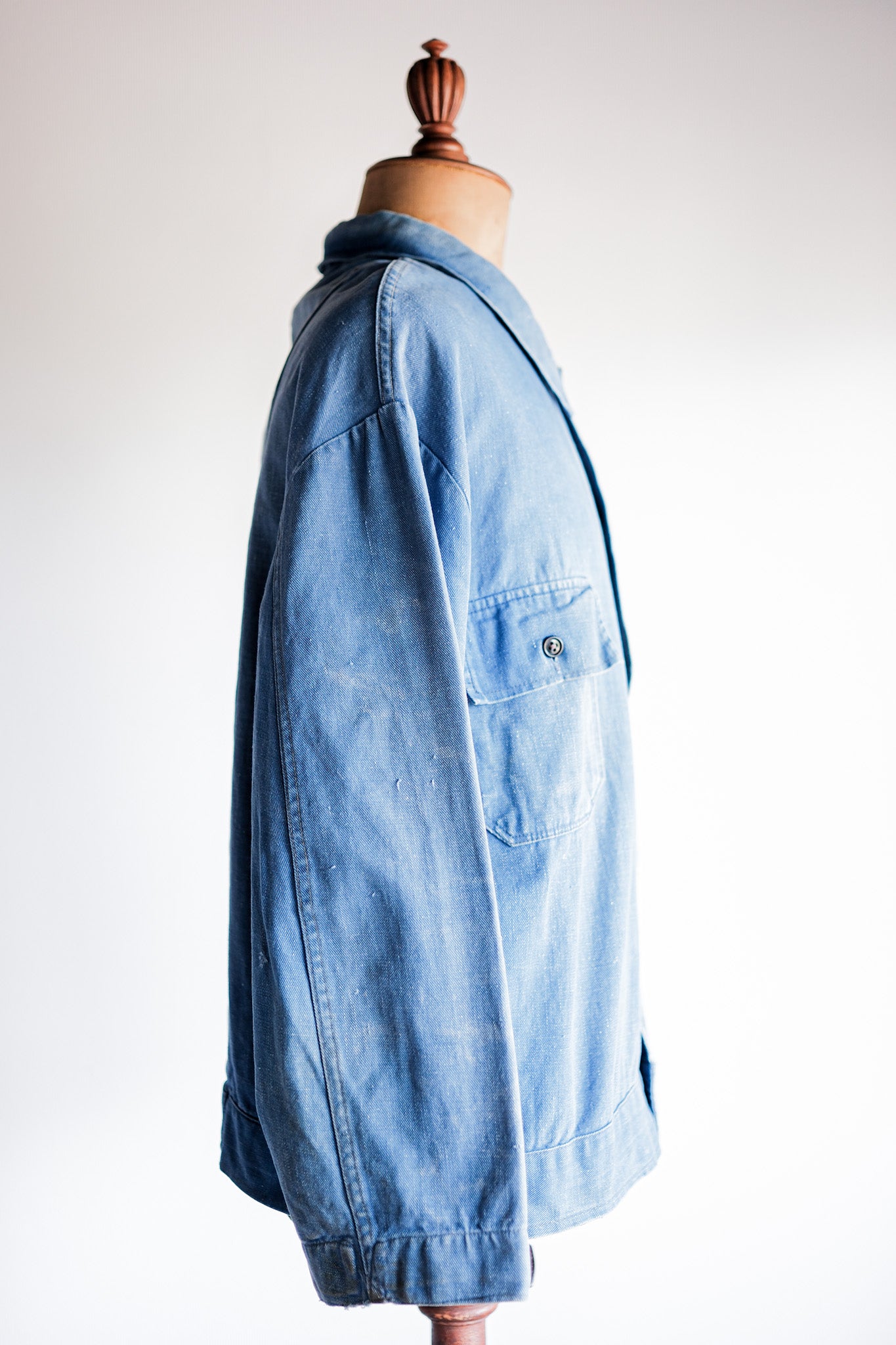 【~40's】French Vintage Indigo Cotton Linen Twill Work Jacket
