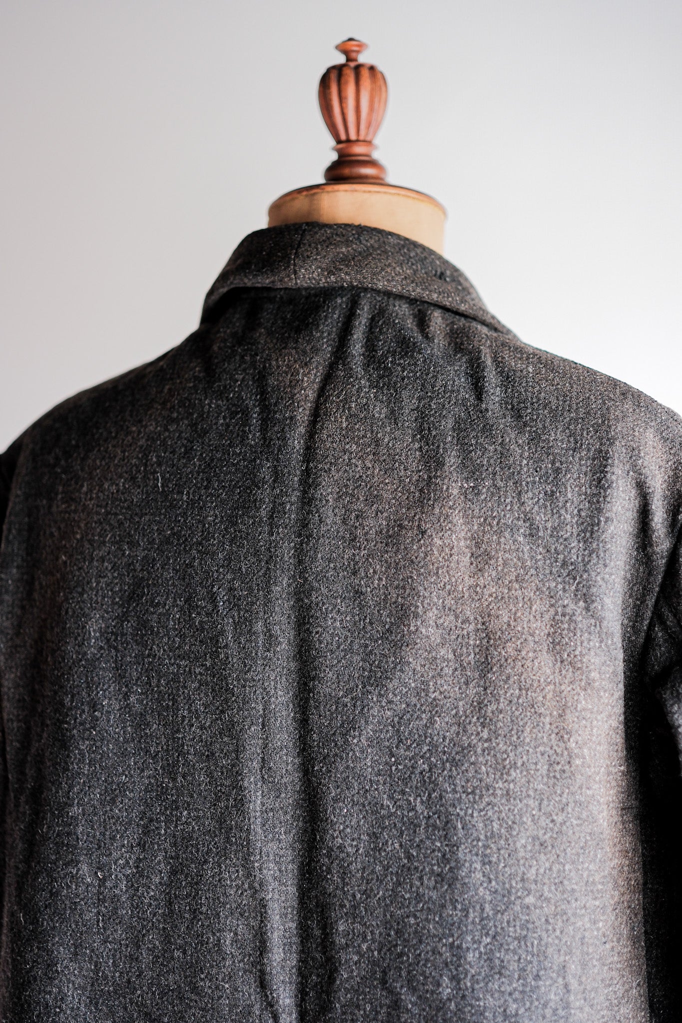 【~30's】French Vintage Gray Wool Hunting Jacket With Chin Strap "Boro"