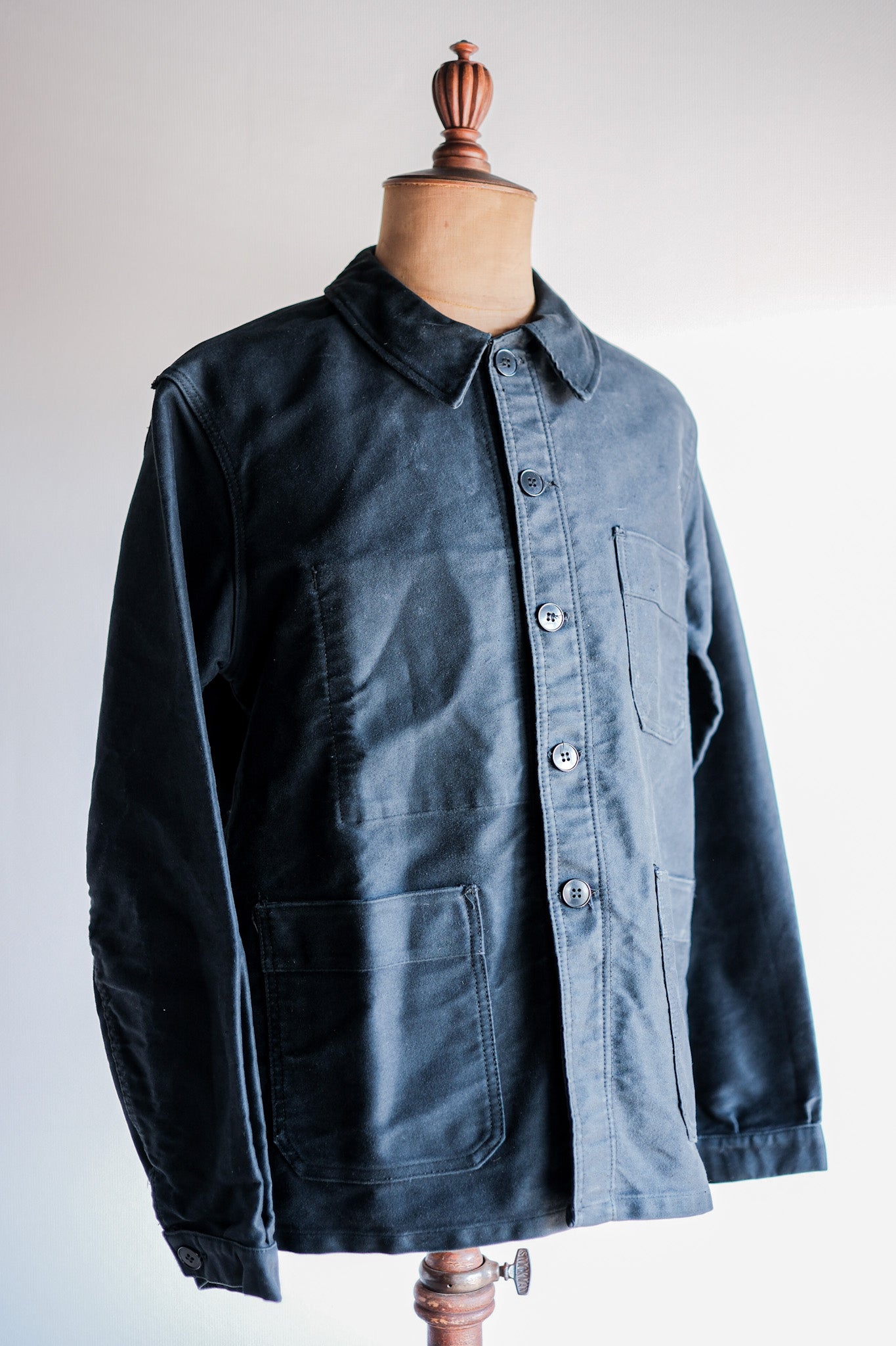 【~60's】French Vintage Black Moleskin Work Jacket "Le Mont St. Michel"