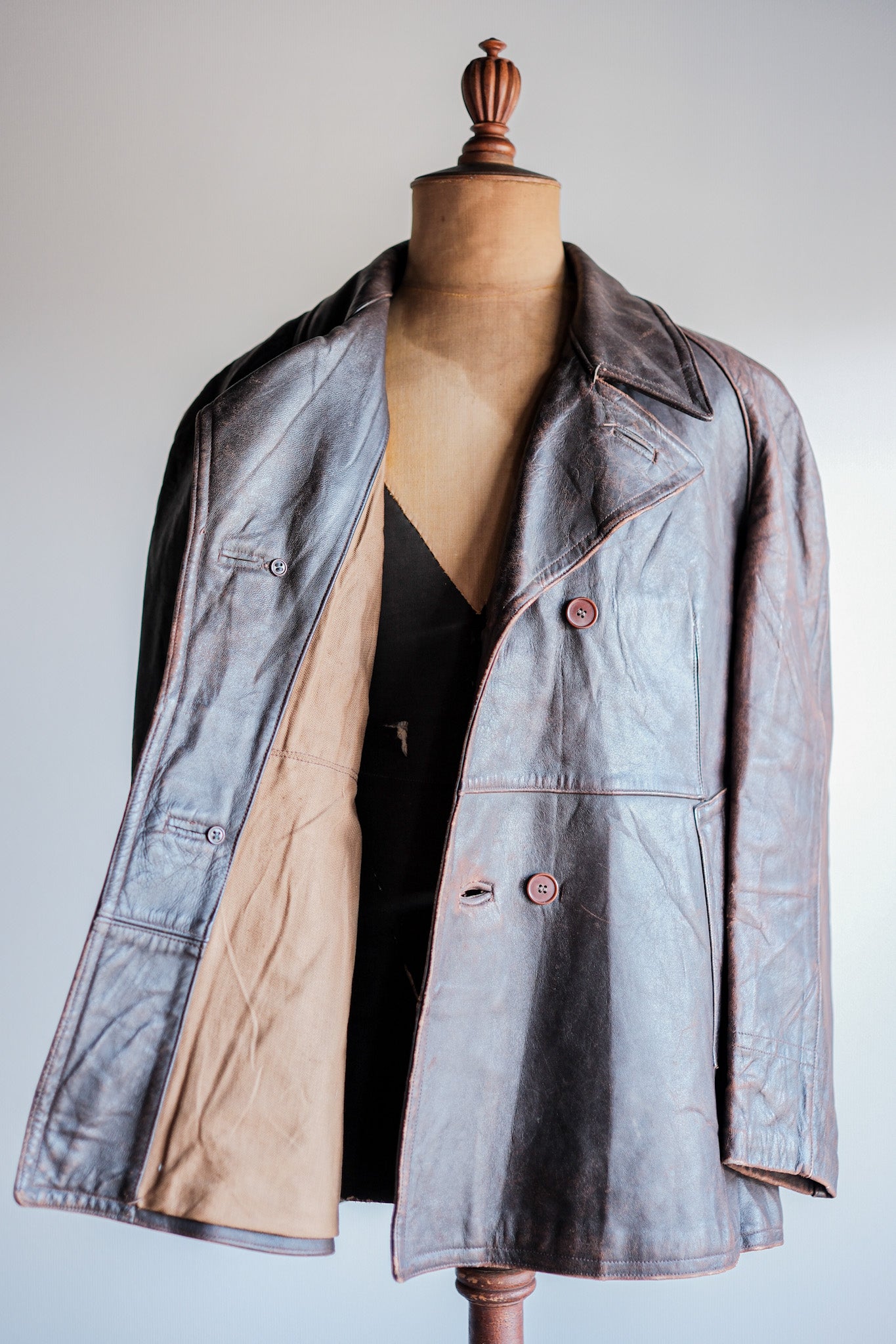 【~50's】French Army Motorcycle Leather Jacket Size.B2