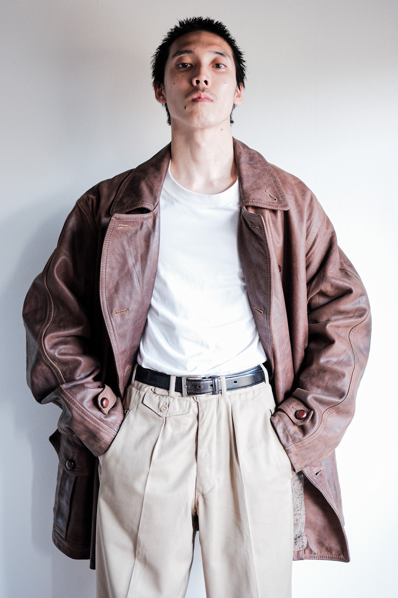 【~80's】Italian Vintage Double Breasted Leather Jacket Size.52