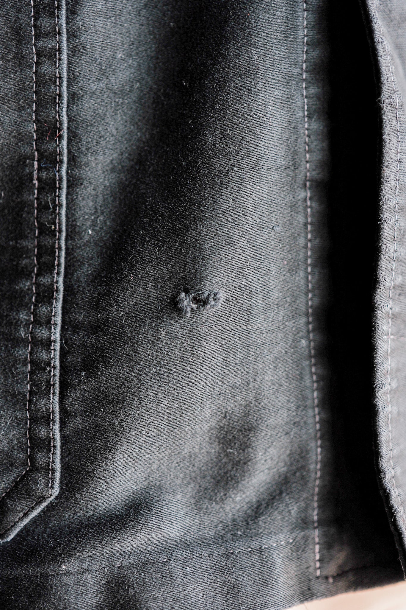 【~40's】French Vintage Black Moleskin Work Jacket "Unusual Pocket"