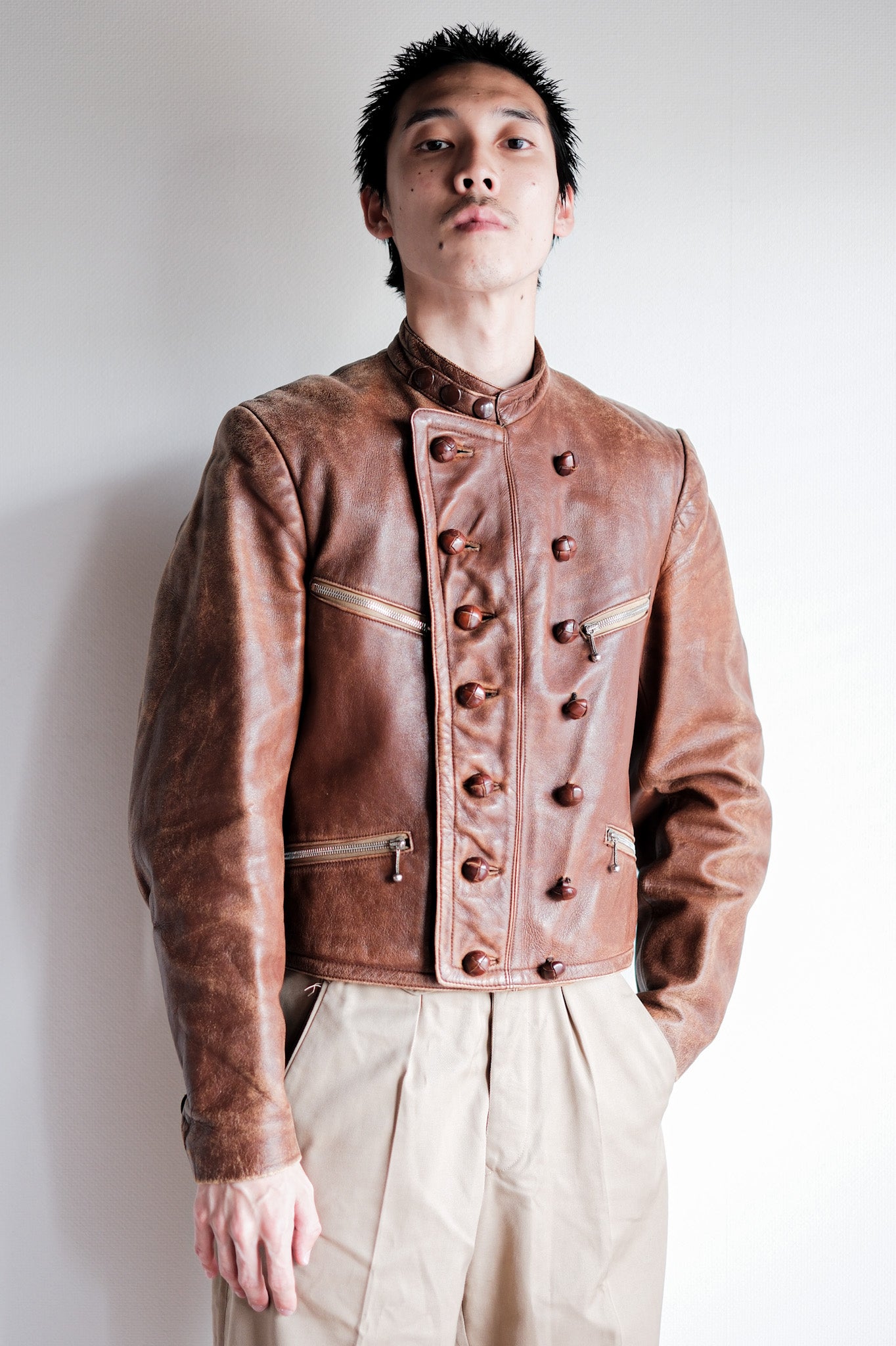 【~30's】German Vintage Double Breasted Motorcycle Leather Jacket