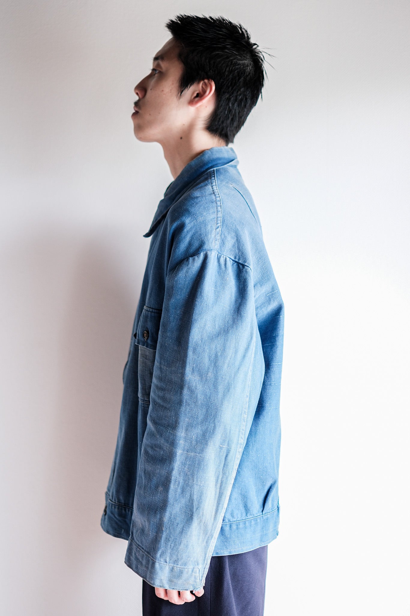 【~40's】French Vintage Indigo Cotton Linen Twill Work Jacket