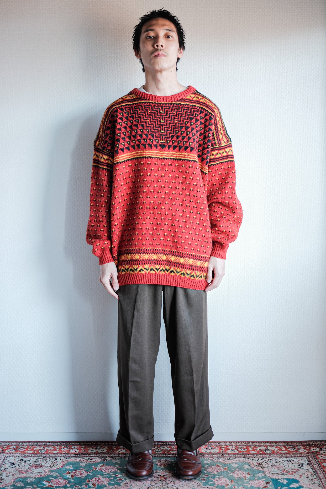 【~60's】British Vintage Fisherman Crew Neck Wool Jumper "Handmade"