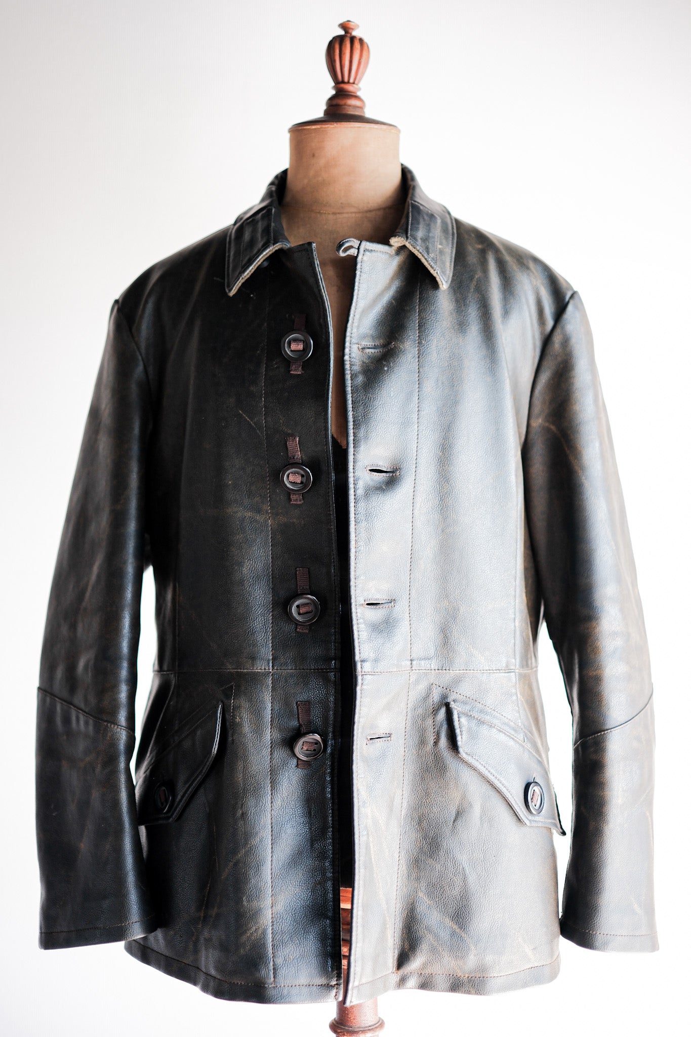 【~90’s】Old ARMANI JEANS M-59 Type PVC Leather Jacket