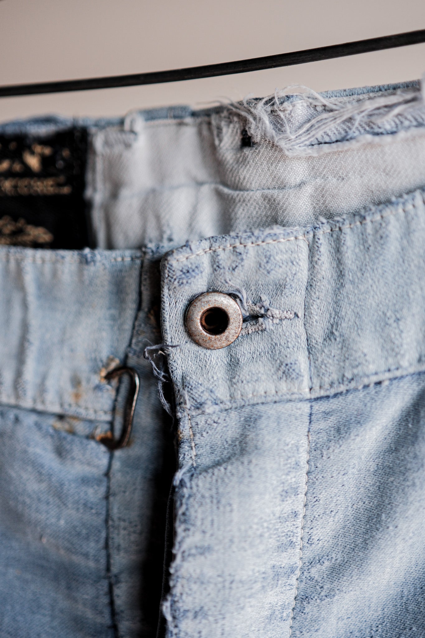 【~40's】French Vintage Blue Moleskin Work Pants "Patchwork" "Le Mont St. Michel"